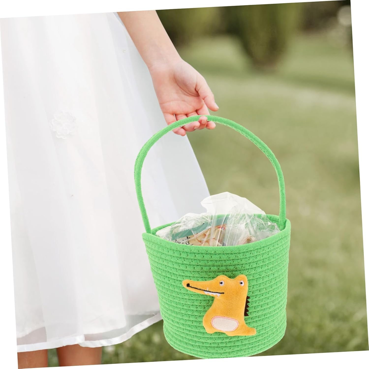 SHOWERORO Small Cotton Rope Basket Versatile Candy Bucket for Diapers Storage Nursery Decor Handwoven Crate for Pet Organizer Halloween Use image number 3