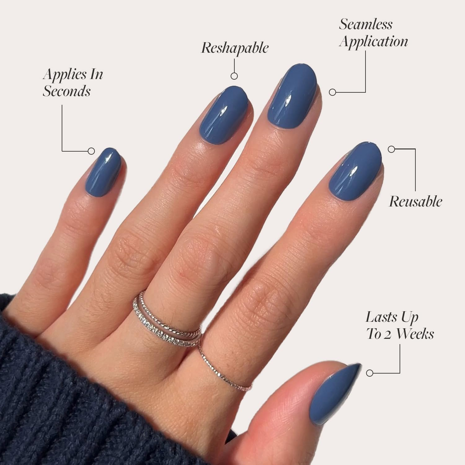 Glamnetic Press on Nails - Regal Blue | Opaque Dark, Moody Blue Short round False Nails, Reusable Stick on Fake Nails with Glue | Salon Quality | 12 Sizes - 30 Nail Kit - 4-Cobalt Blue image number 3