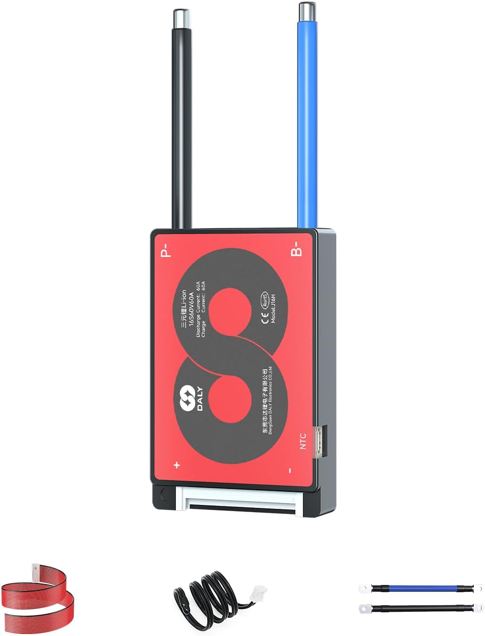 DALY 16S 60V 60A Li-Ion BMS Protection Board with Balance Wire and Temperature Sensor for Lithium Battery Pack