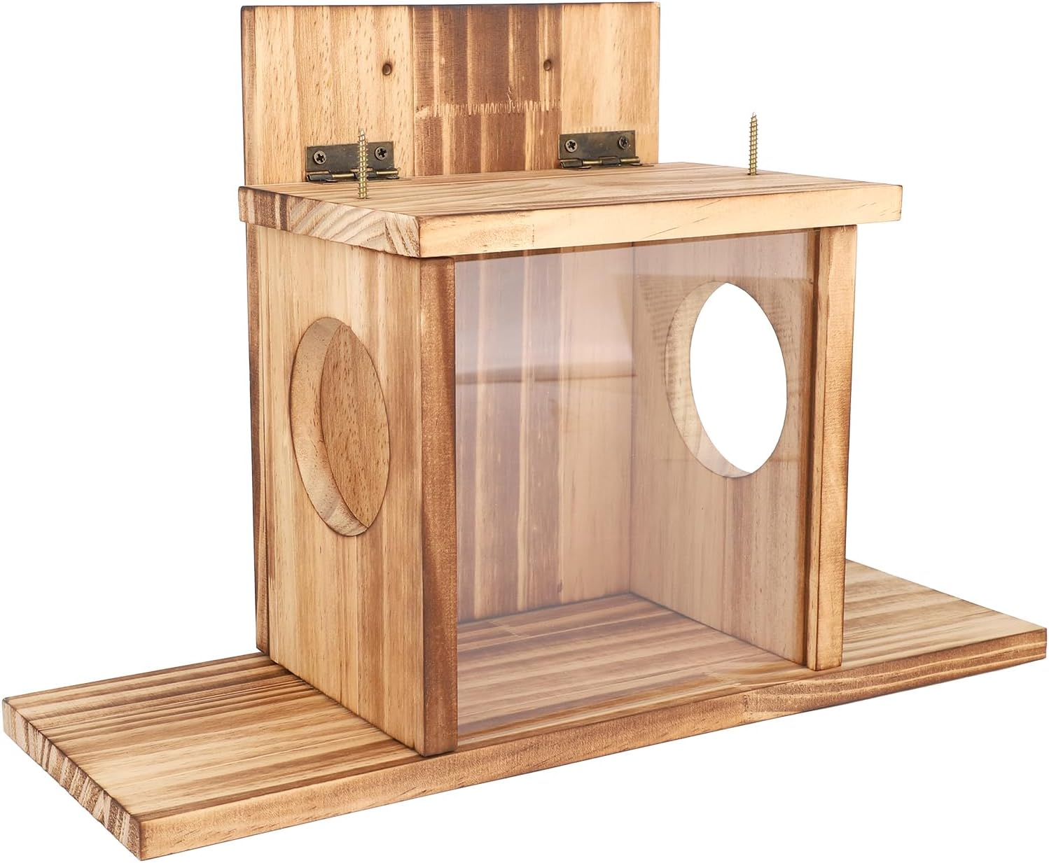 Lasuroa Wooden Squirrel Feeder, Wooden Squirrel Chipmunk Feeder for outside with 2 Feeding Windows for Holding Corn Peanuts Pine Nuts Corn Cobs Durable Box with Transparent Removable Front Panel image number 2