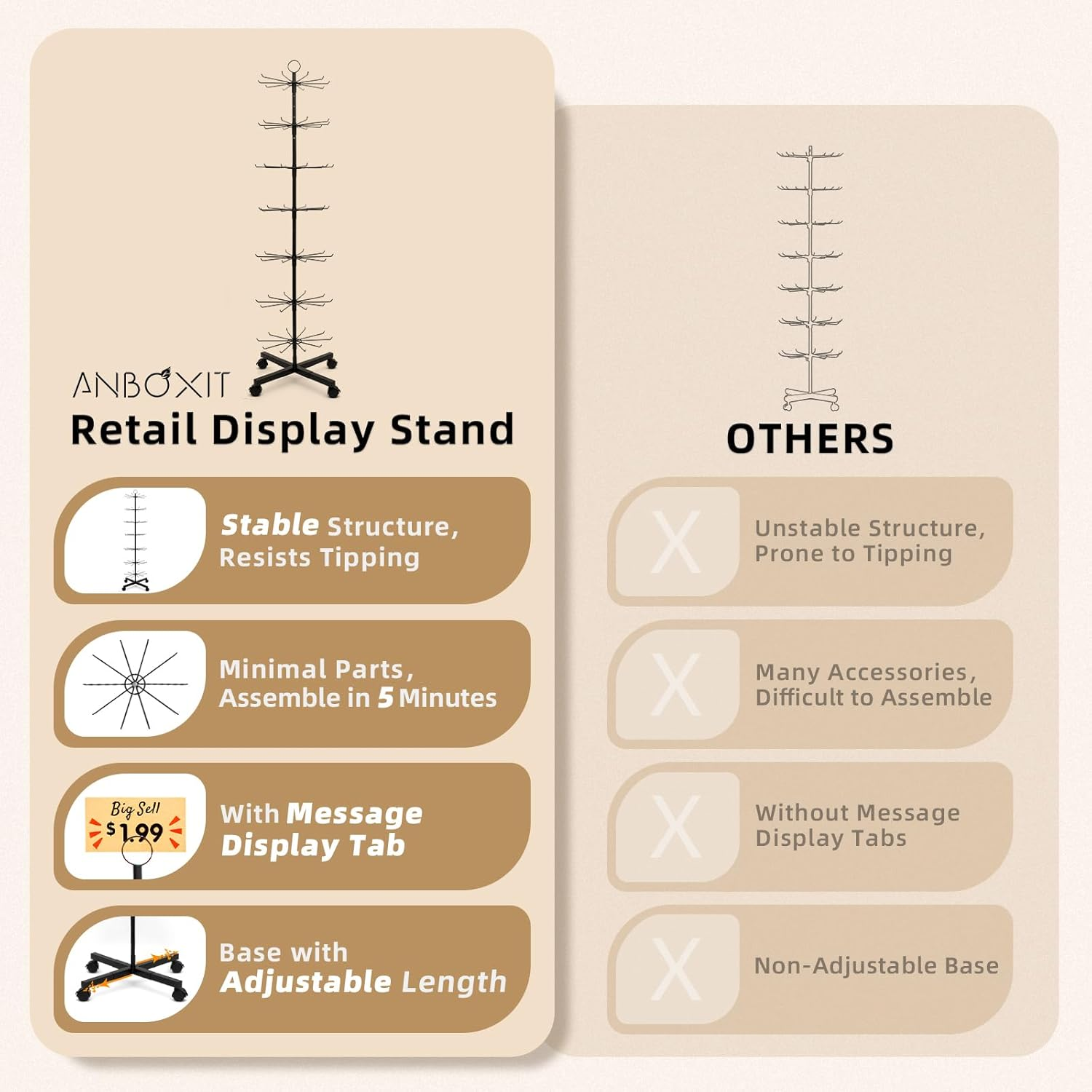 ANBOXIT Retail Display Stand 7 Tier Rotating Display Rack for Keychains Jewelry Vendor Events and Stores Movable and Adjustable - Black image number 3