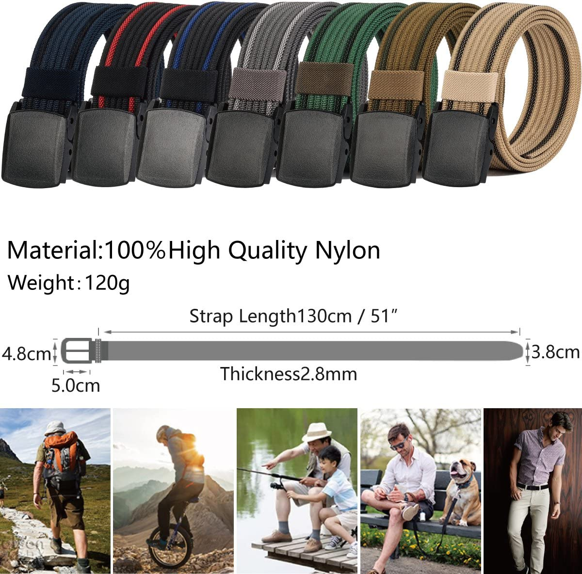 Men'S Nylon Belt, Military Tactical Belt with YKK Plastic Buckle, Durable Breathable Canvas Belt for Work Outdoor Cycling Hiking Skiing, Adjustable for Waist 27-49" [53"Long1.5"Wide] image number 6