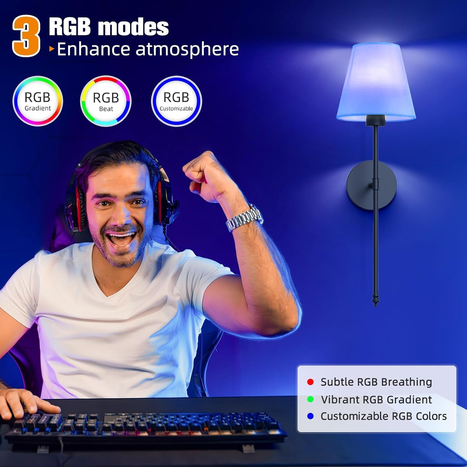 Anfower Battery Operated Wall Sconce Set of 2,Black Rechargeable Wall Lights with 5200Mah Dimmable Detachable Bulbs and Remote,10 Colors Wireless Sconces for Bedroom Living Room Hallway (Black, 55Cm)