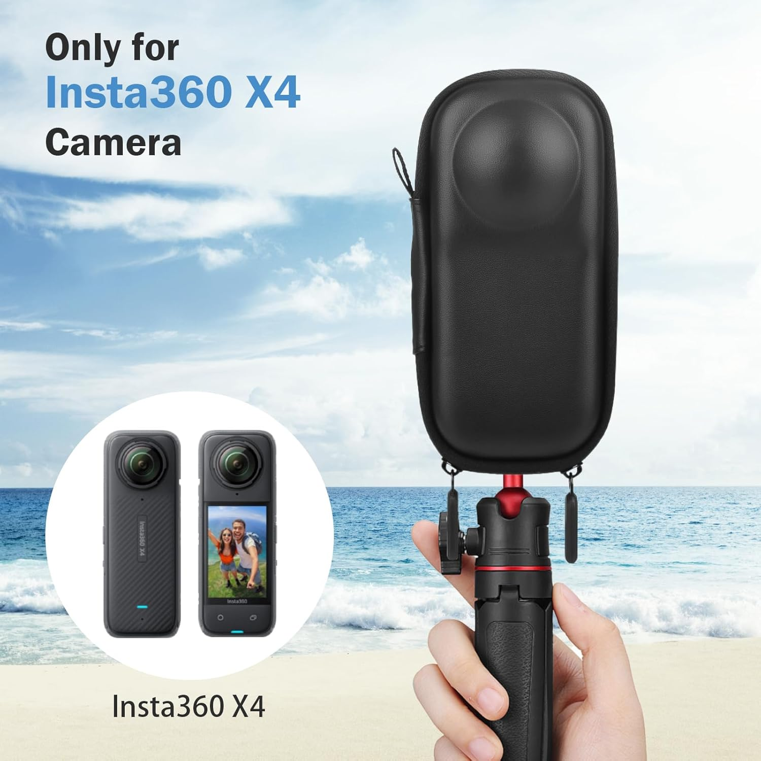 Glasflength Case for Insta360 X4 Camera, PU Hard Shell Carry Bag, Small Travel Bag, Water-Repellent, Portable Storage Bag, Lens Protective Case with Wrist Strap, Carabiner (Black), Black, Modern image number 6