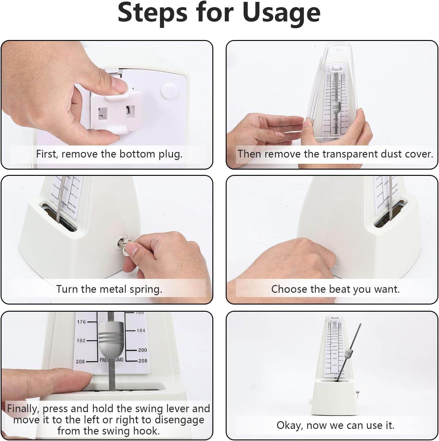 Mechanical Metronome,Universal Metronome for Piano Guitar Violin Bass Drum,High Precision Track Beat and Tempo (White) image number 2