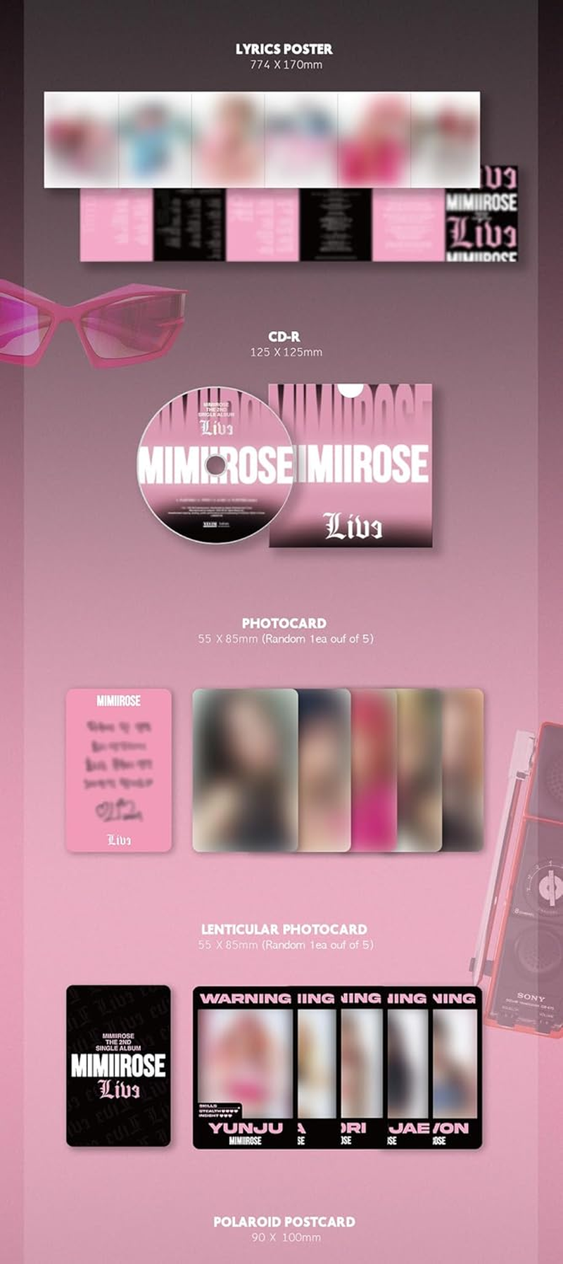 Mimiirose Live 2Nd Single Album Cd+48P Photobook+1P Lyrics Poster on Pack+1P Photocard+1P Lenticular Photocard+1P Polaroid Postcard+1Ea Sticker+1Ea Tattoo Sticker+Tracking Sealed