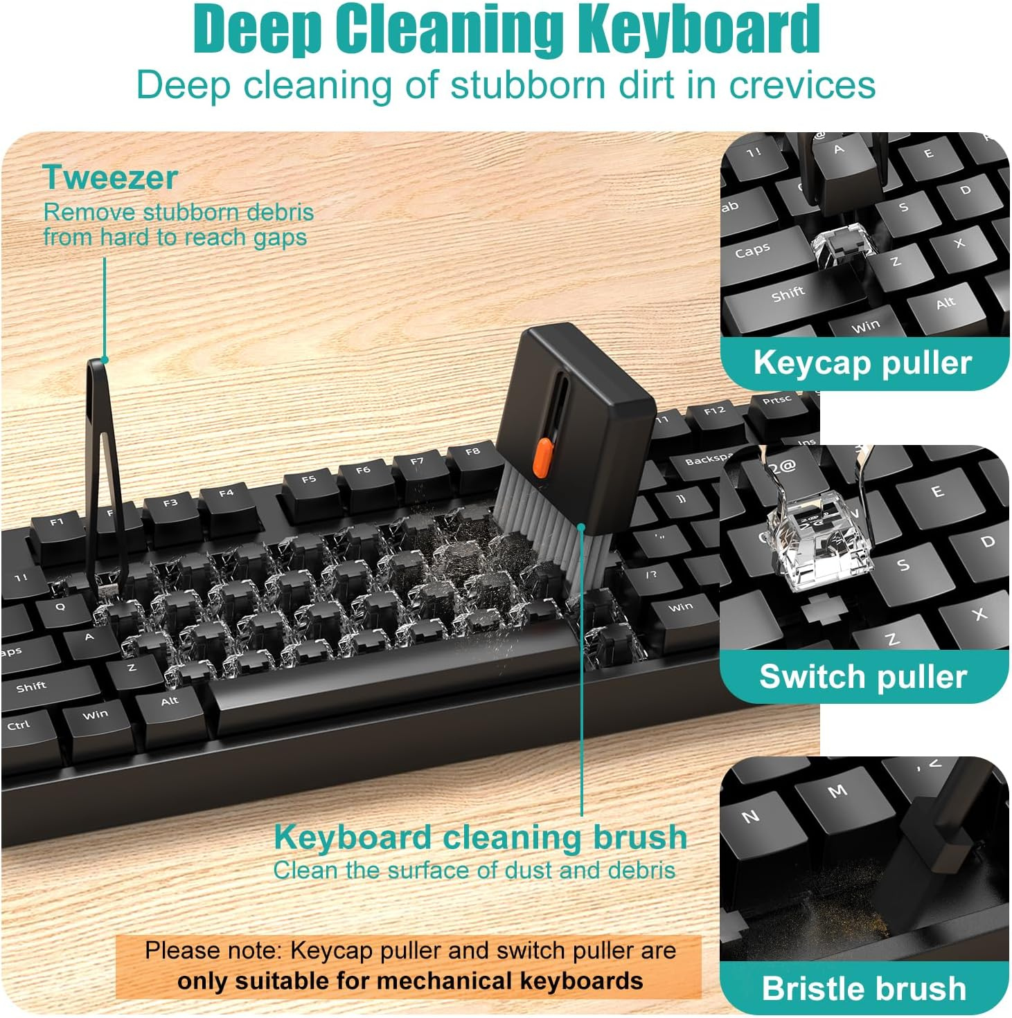 VICHYIE 32 in 1 Keyboard Cleaning Kit with Brush, Computer Laptop Cleaner Kit, Phone Cleaning Tool, Multi-Function Cleaner Kit for Earbuds, Cellphones, PC, Camera, Electronics Devices (Black) image number 6