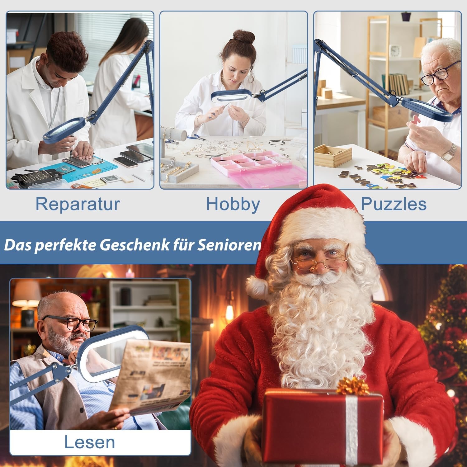 Veemagni 10 X Real Glass Rectangular Magnifying Glass with Light and Clamp, Reading Magnifier, 5 Colour Modes, Continuous Dimming, 2 X 16 Inch Large Swivel Arm LED Magnifying Lamp, Hands-Free Table image number 3