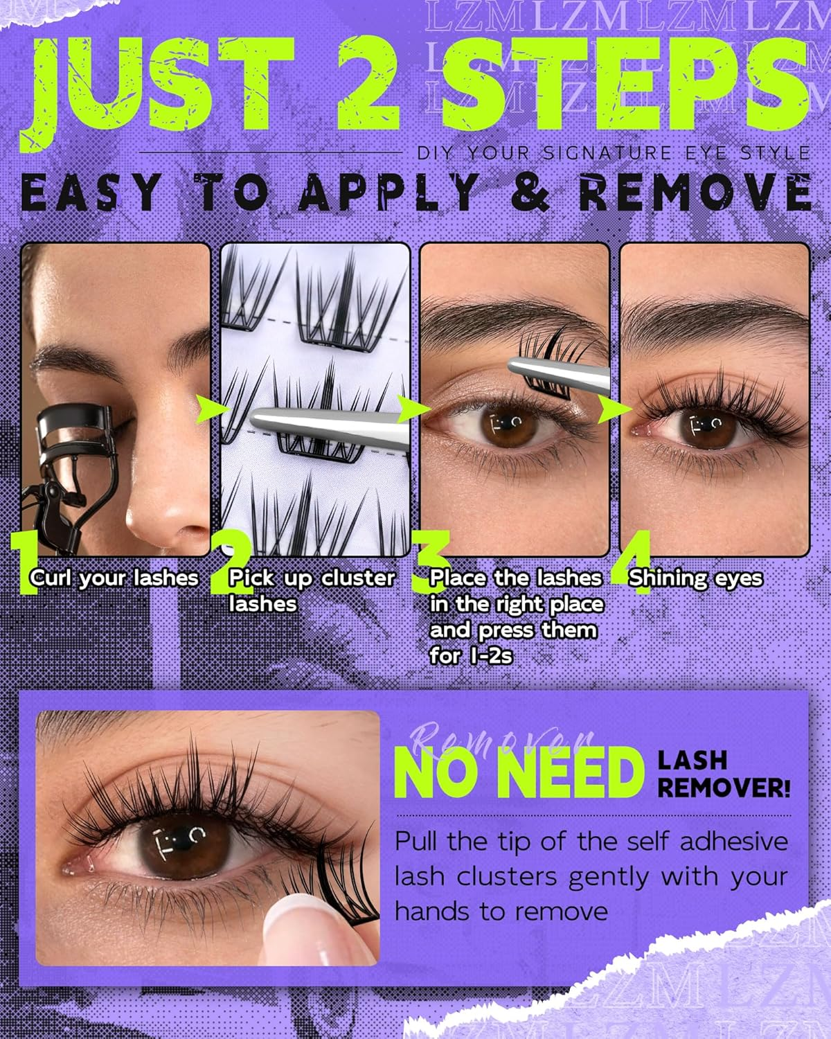 LZM Pre Glued Lash Clusters Self Adhesive Lash Clusters Kit with Tweezers Pre Glued Press-On Eyelashes No Glue/Remover Needed, Easy to Apply, Thin Band Eyelash Extensions image number 1