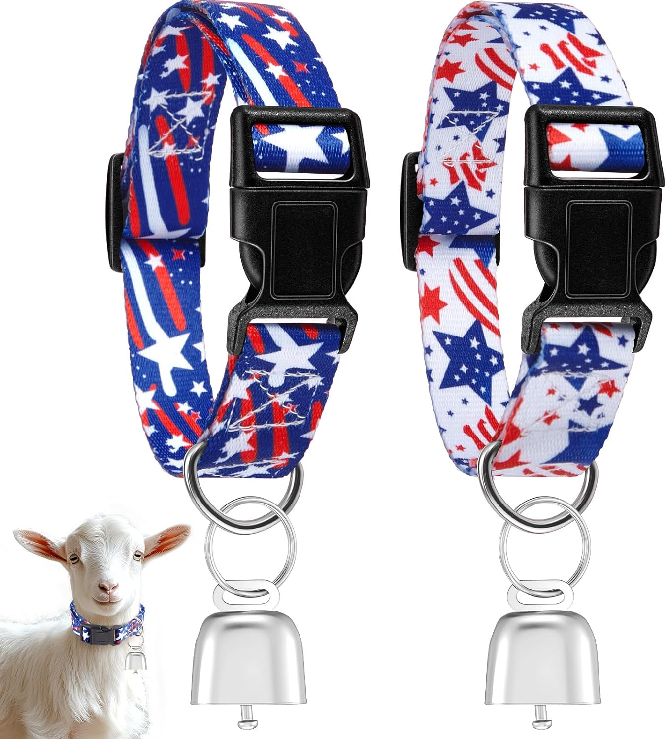 2 Pack Goat Collars with Bells, Sheep Grazing Copper Bells and Adjustable Nylon Collar Set Loud Bronze Bell for Farm Animal Sheep Cow Accessories Christmas Thanksgiving Gift for Goat Lovers