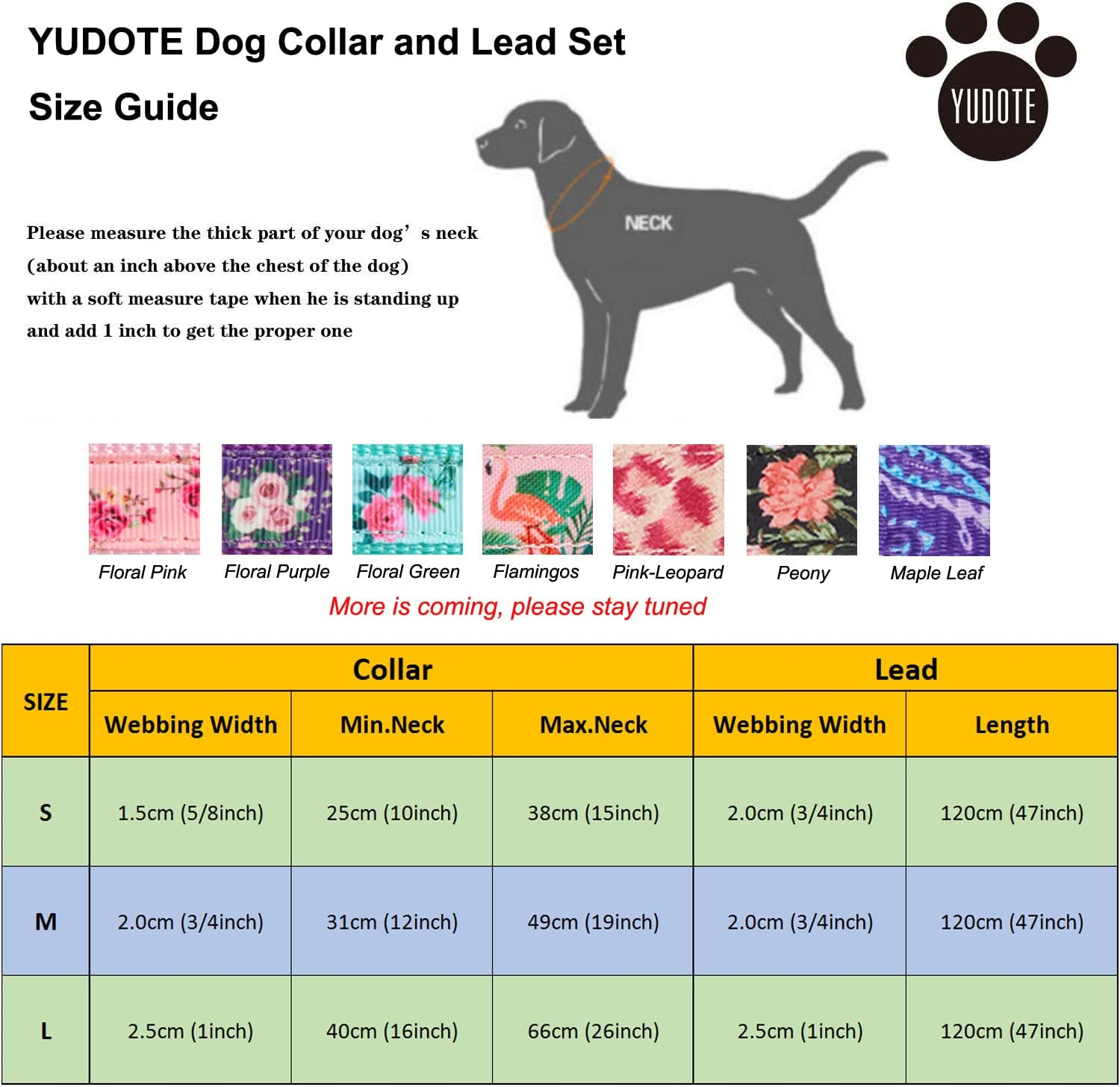 YUDOTE Floral Dog Collar and Lead Set Medium,Strong Pink Nylon Collar and Leash Combo for Active Female Dogs Daily Use,Floral Pink image number 4