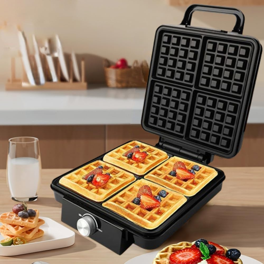 Frafuo 4-Slice Waffle Maker-1500W Square Waffle Iron-Portable Stainless Steel Kitchen Appliance-Thick Waffle Maker-Waffle Machine-Non-Stick Baking Surface（Au Plug） image number 2