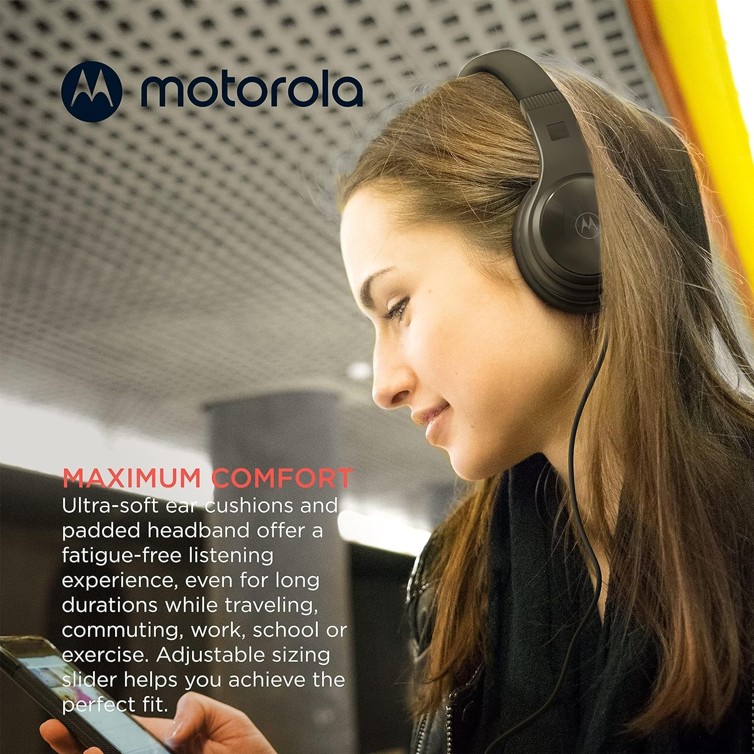 Motorola Sound Moto XT120 - Wired Headphones - Over-Ear Headphones - 120 CM Cable - Foldable Design - Passive Noise Isolation - Black image number 5