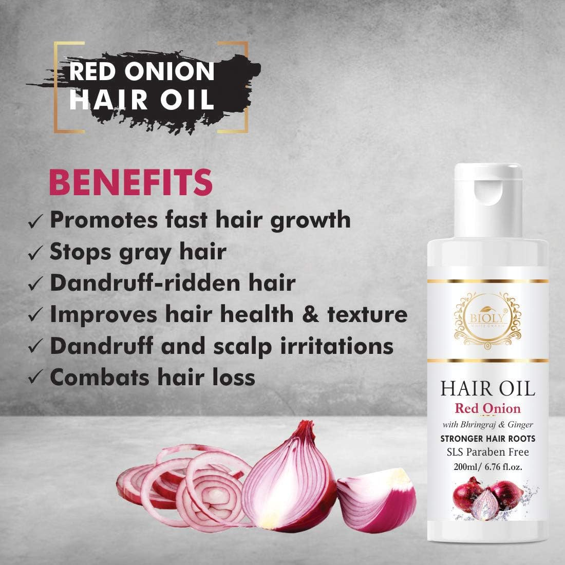 Bioly White Charm Onion Oil for Hair Growth and Hairfall Control with Bhringraj & Ginger, 200 ML image number 1