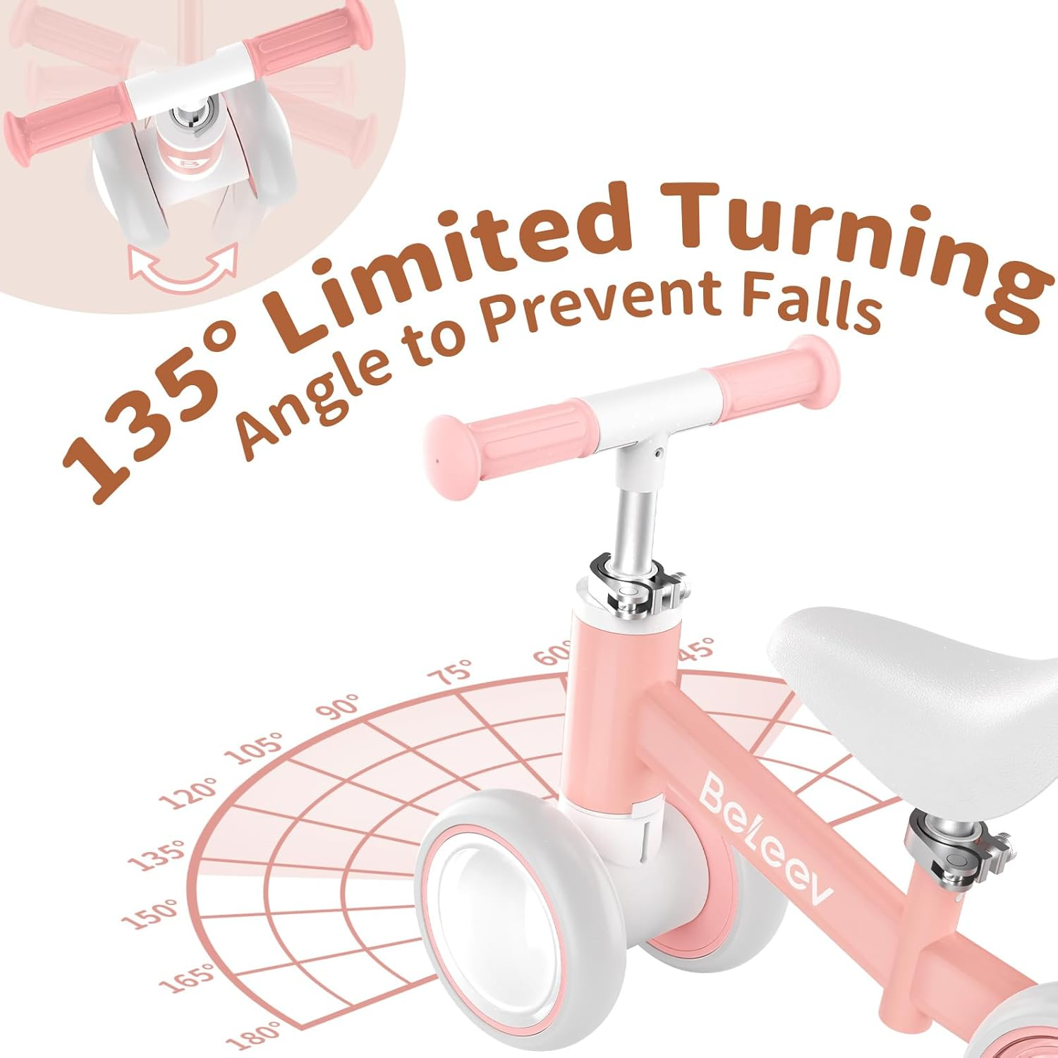 BELEEV B3 Colorful Lighting Balance Bike for 1-3 Year Old Boy Girl, Light-Up Wheels, Adjustable Seat & Handlebar, 135&deg; Safe Limited Steer, Soft Seat, Toddler Baby Bike First Birthday Gift 10-36 Month image number 6