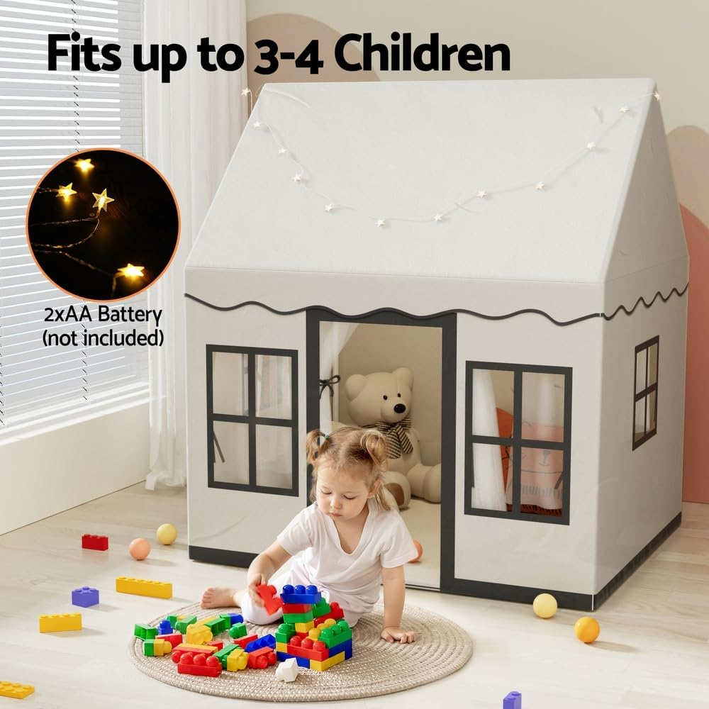 KEEZI Kids Play Tent Playhouse Castle with String Lights Floor Mat Side Pocket image number 6
