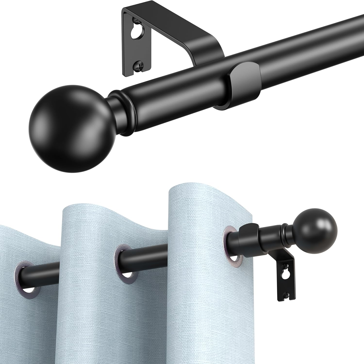 Extendable Curtain Rods, Scope of Retractable 32-64 or 67 Inch Max, Black Curtain Rods for Windows 28 to 63 Inch