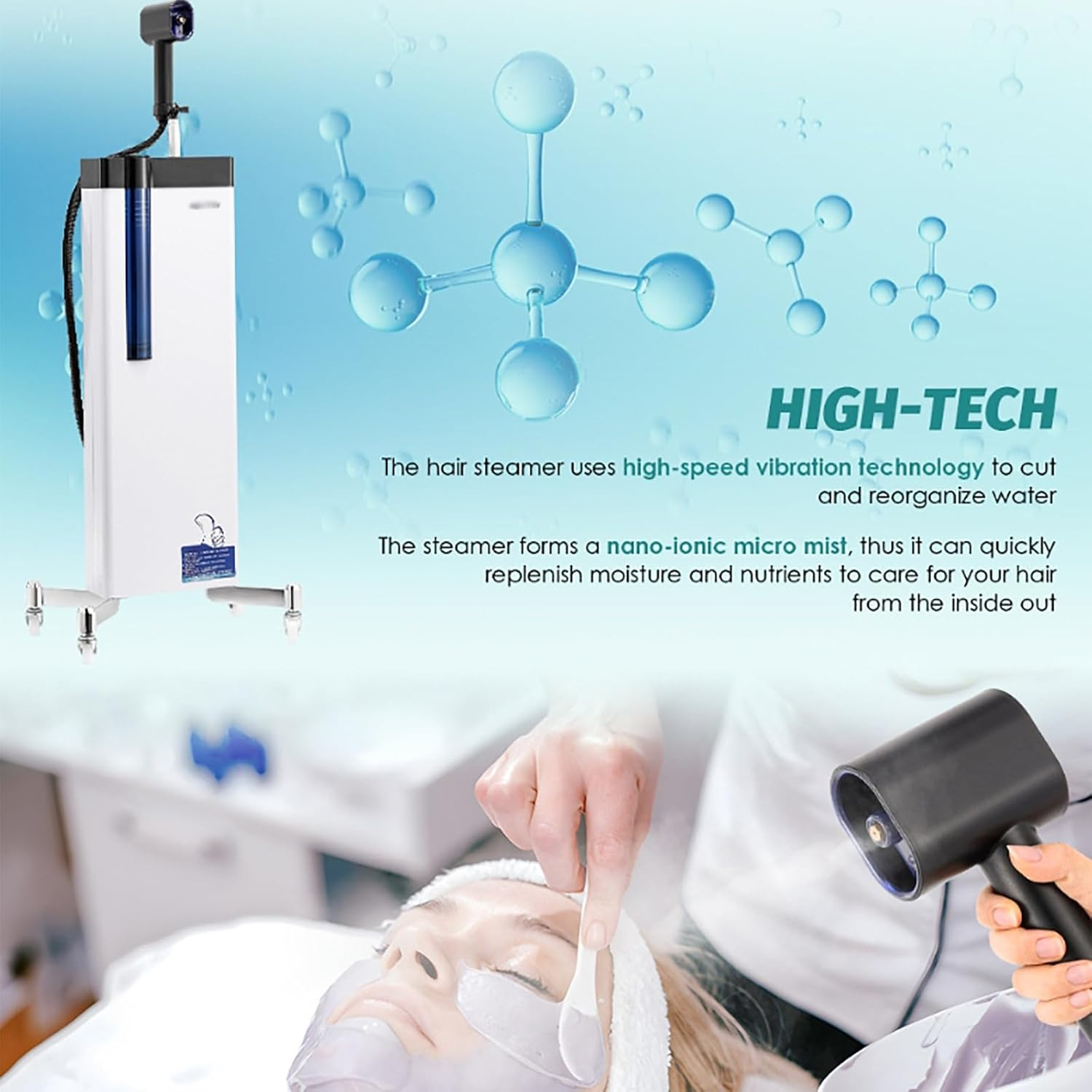 LBMED 3In1 Nano Hair Steamer, Hair Care Machine with 360&deg; Rotating Nozzle and Retractable Stand, Adjustable 5 Levels Atomization Speed and Deep into Scalp 5-8 Cm, Precise and Even, for Repair Damaged