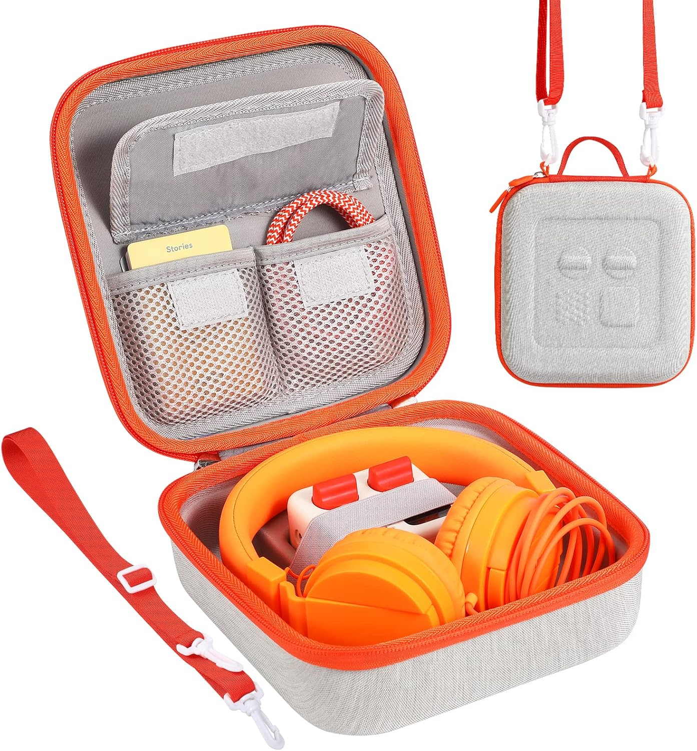 Hard Travel Case for Yoto Mini Portable Bluetooth Audio Player, EVA Storage Bag with Carrying Strap for Story Player, Audio Card, Charging Cable (Large, Grey)