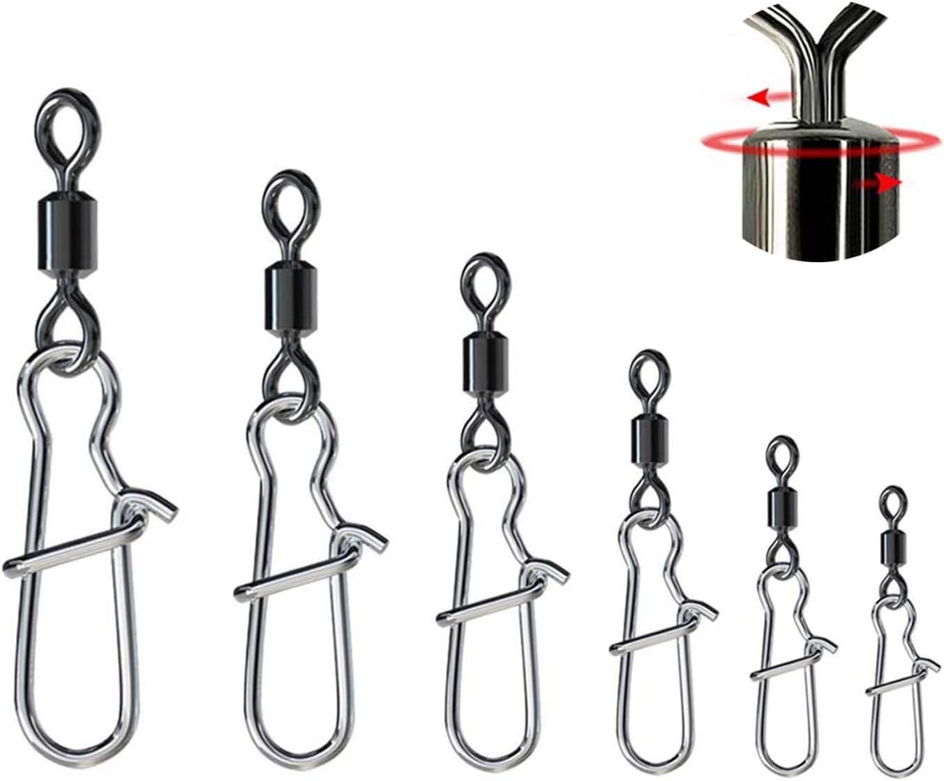 EWEIS 300 Pcs Fishing Rolling Ball Bearing Barrel Swivel with Safety Snap Connector, 6 Sizes Stainless Steel Swivel Fishing for Saltwater Freshwater Fishing(2/0,1#,3#,5#,7#,10#) image number 3