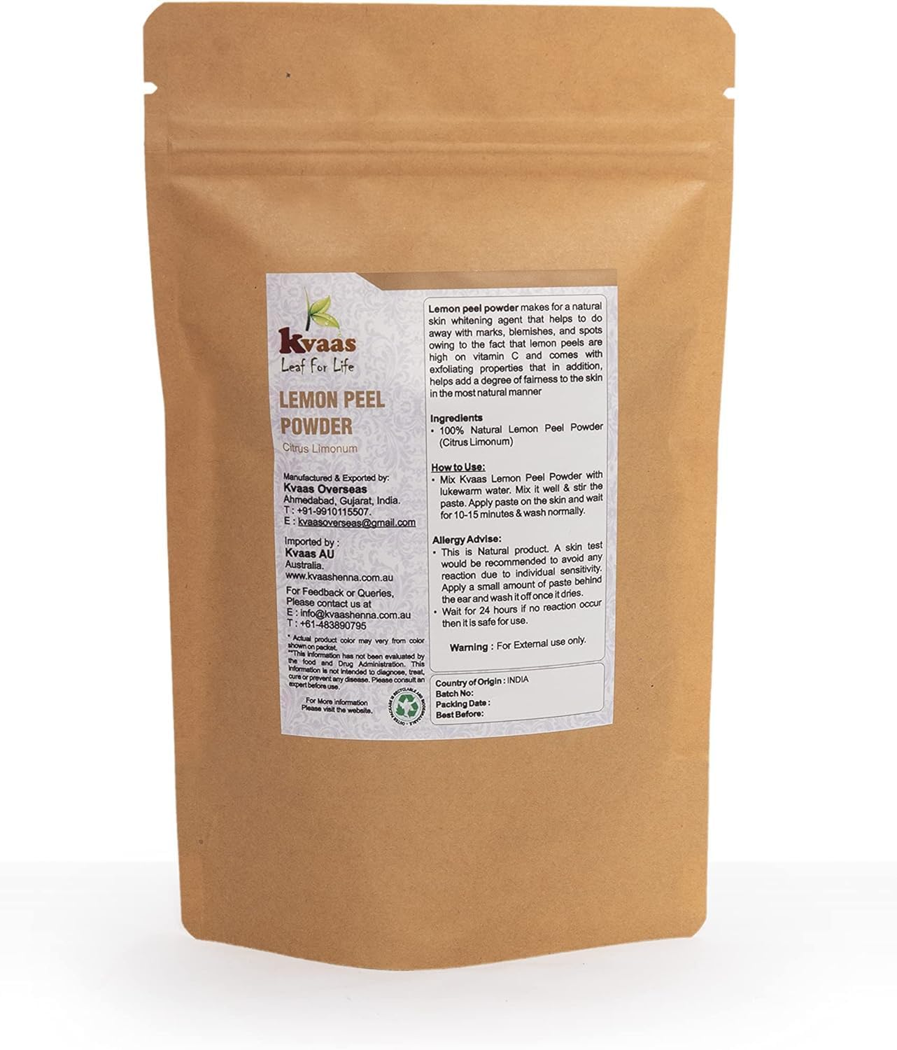 Lemon Peel Powder | 3.53 Oz (100 G) | Citrus Limonum | Natural Skin Whitening Agent | Natural & Pure Powder for Skin Care by KVAAS image number 1