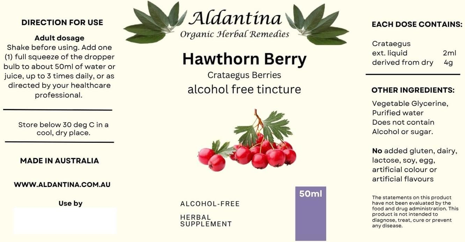 Organic Hawthorn Berry (Crataegus Monogyna) Tincture/Extract, Australian Made, Alcohol-Free - (50Ml) image number 2