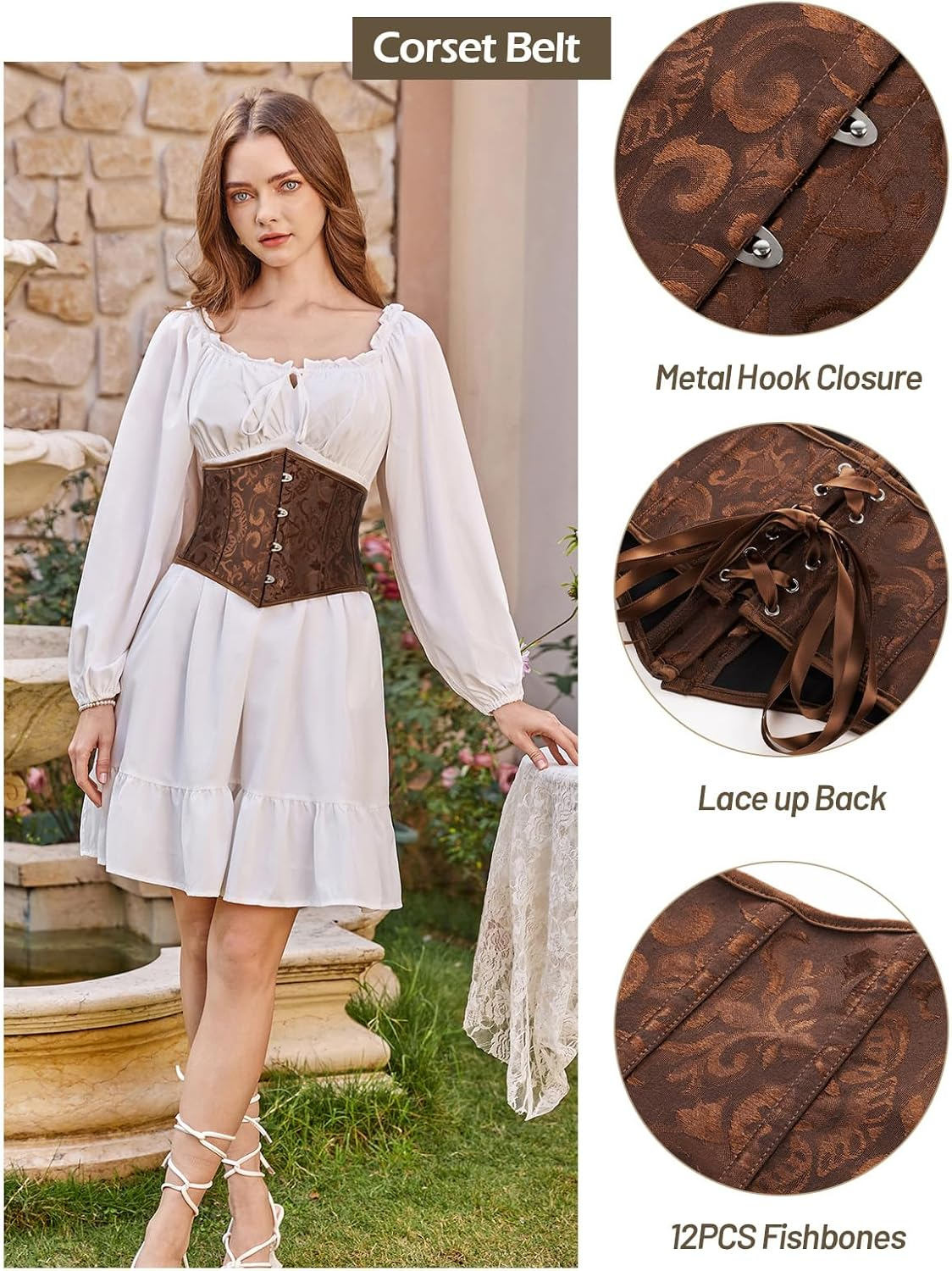 Scarlet Darkness Corset Belt for Women Fishbone Wide Waist Corset Pirate Belt image number 7