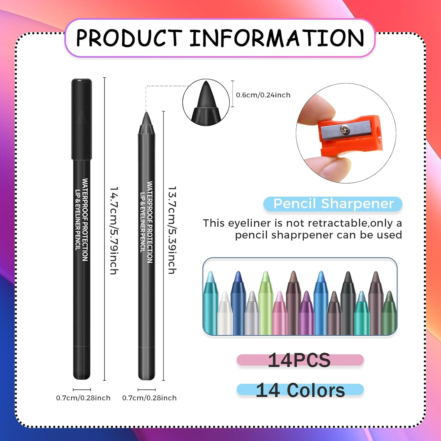 Tehttz 14 Colors Eyeliner Pen Set with Sharpener, Waterproof Eyeshadow Pencil Glitter Eye Liner for Women Matte Eyeshadow Stick Set Long Lasting Professional Eye Makeup Set image number 4