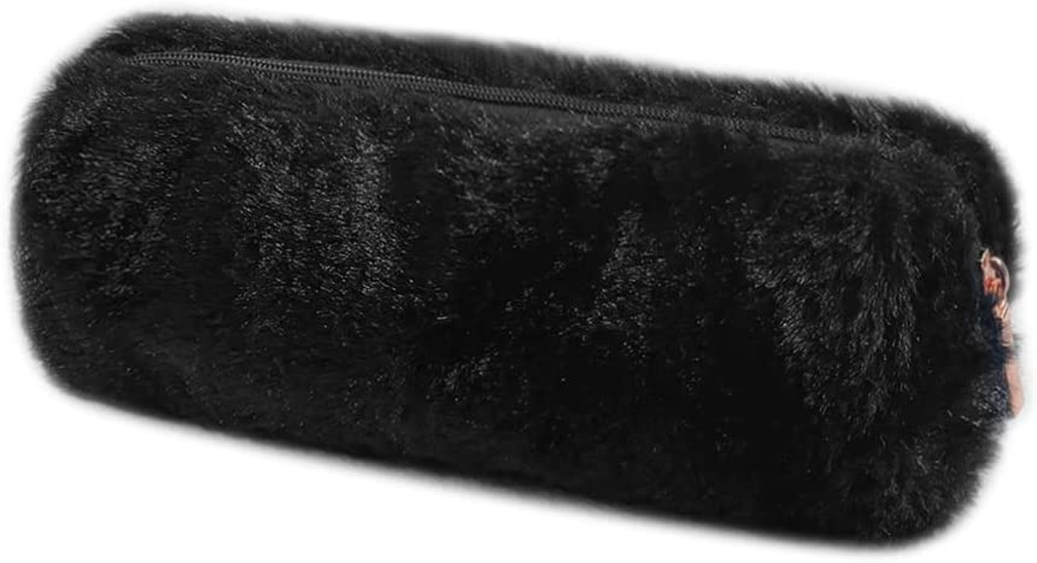 Pencil Cases - Pen Bag Girl Cute Plush Octagonal Pencil Case Makeup Pouch Holder Super Soft Fluffy Faux Fur Barrel Kids Students Stationery Cover Storage Bag for School Office or Home (Black) image number 4