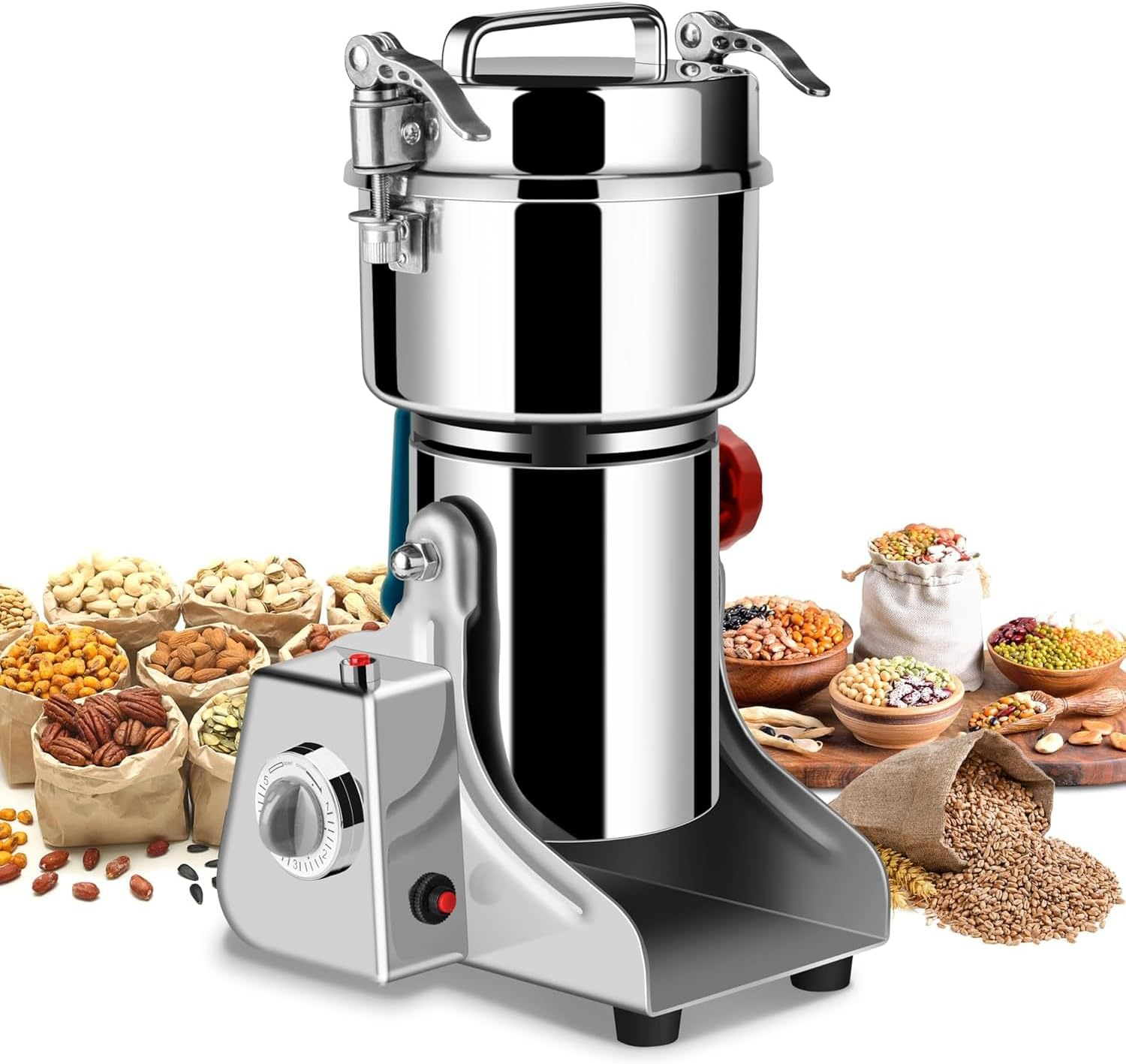 Electric Grain Mill Grinder 800G High Speed Commercial Stainless Steel Grinder Machine Food Grain Mill for Seeds Flour Nut Pill Wheat Corn Herbs Spices Seasonings for Kitchen (800G Swing Type) image number 5