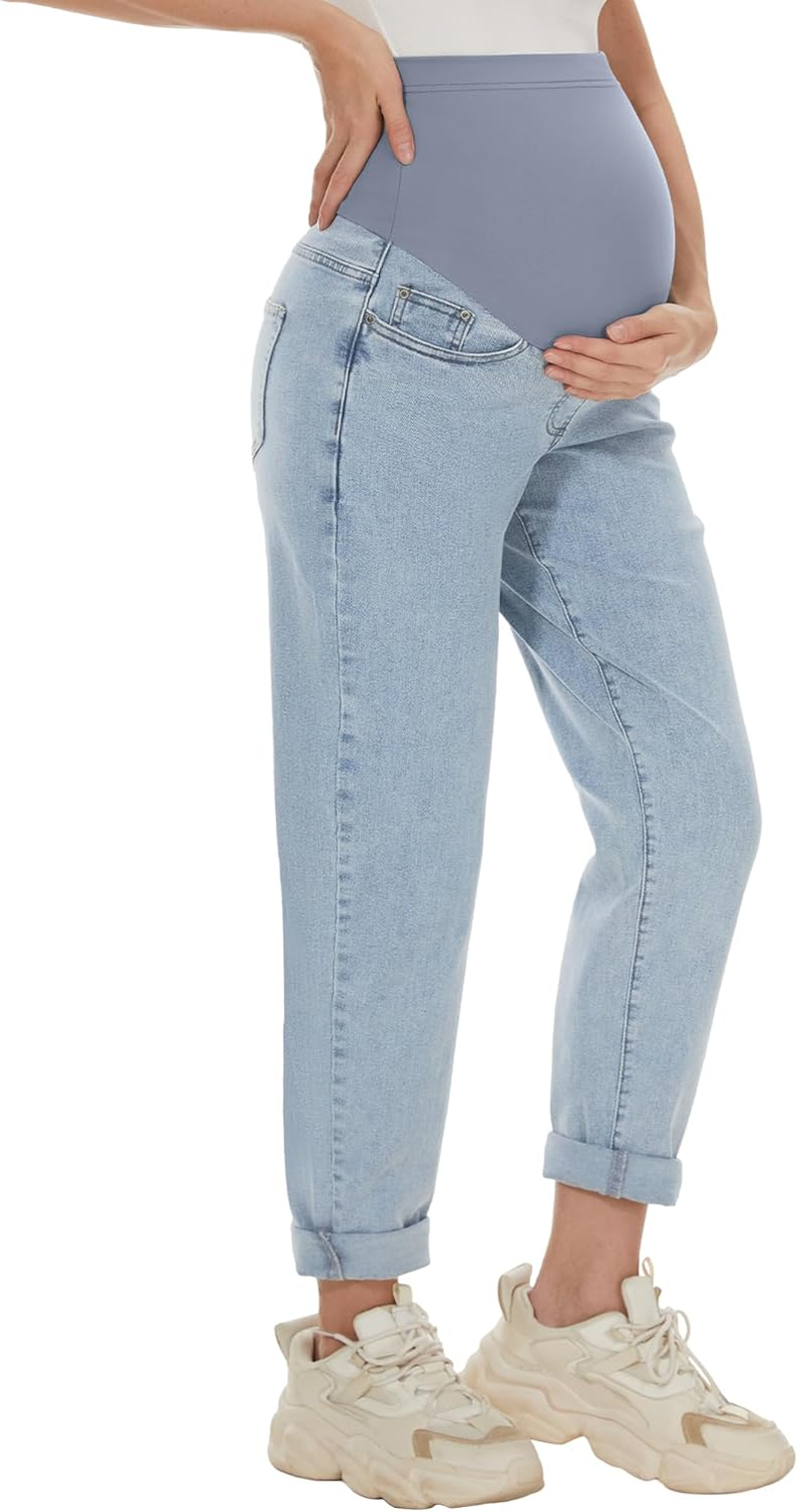 AVOG Maternity Boyfriend Jeans High Waisted Stretchy Denim Pregnancy Pants with 4 Pockets