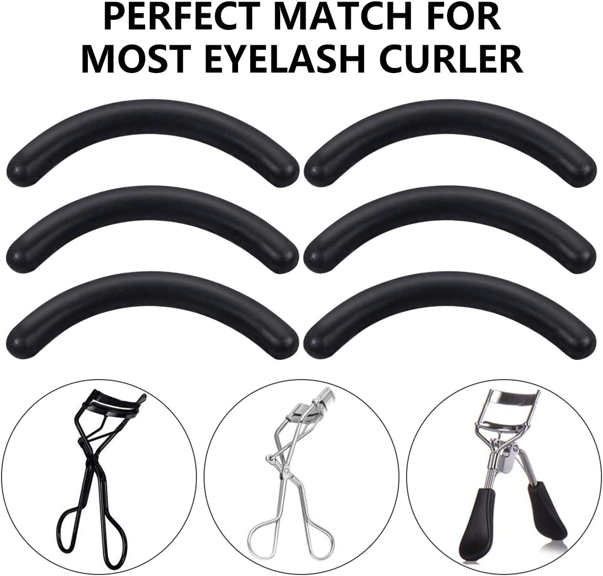Curler Refills Eyelash Curler Refill Pads Silicone Rubber Curler Replacement Refills Pads for Universal Eyelash Curler with a Clear Storage Box, Black, 12 Pcs image number 4