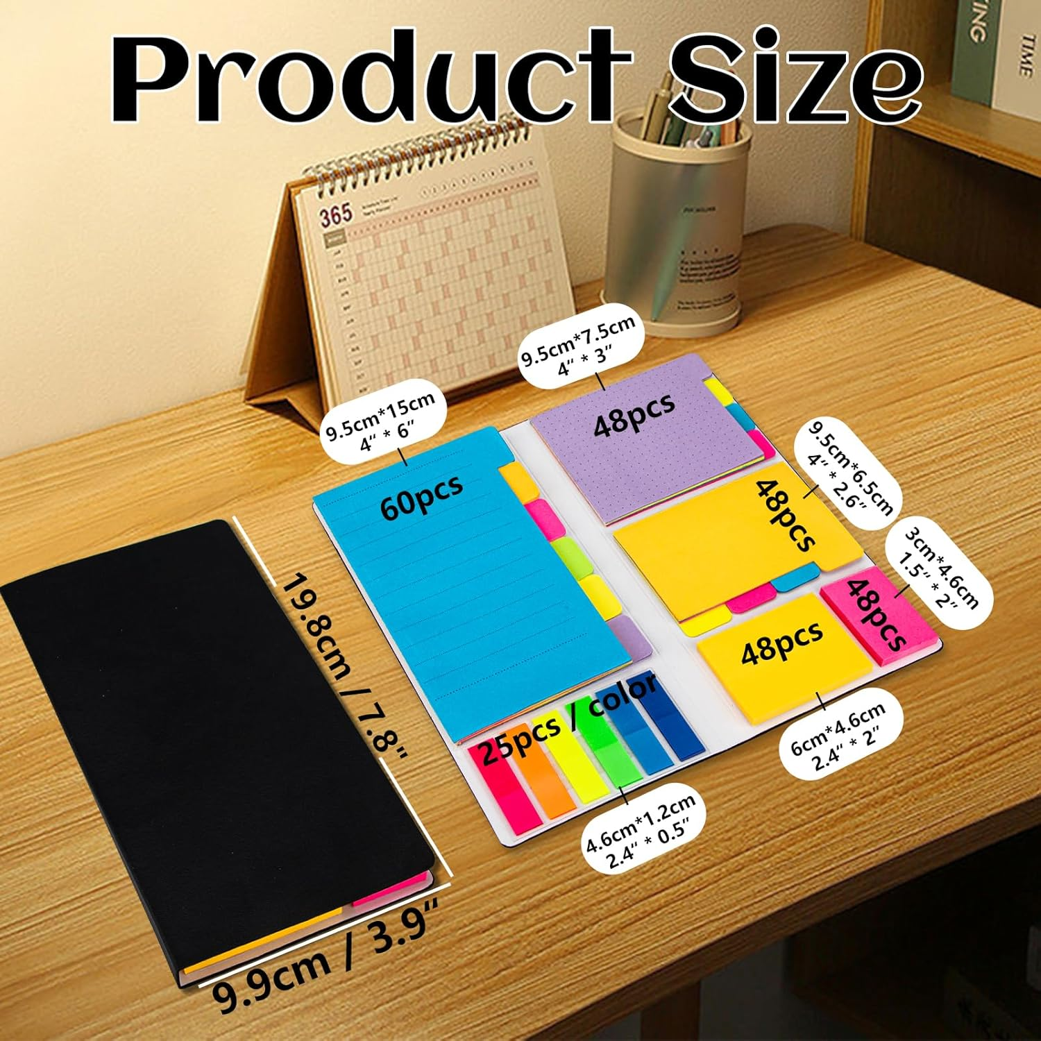 402 Sheets Sticky Notes Set,Multicolor Self-Stick Index Divider Memo,Adhesive Note Pads with PU Leather Cover,Student Essentials Bookmark,Notepad for Teachers Work,Office Stationery Supplies image number 6