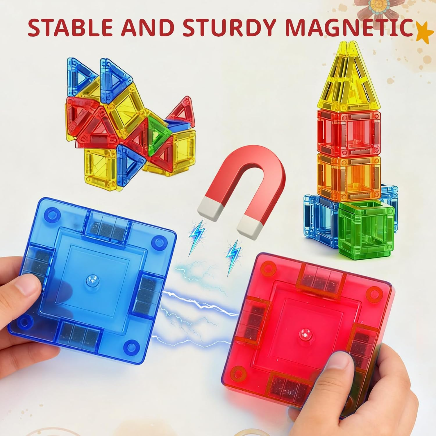 Mini Magnetic Tiles for Kids Ages 3-6, Travel Magnet Building Tiles Set, STEM Educational Building Blocks Set with Iron Box, 30PCS Portable Building Game Toys for Toddlers, Boys & Girls Puzzle Gift image number 3