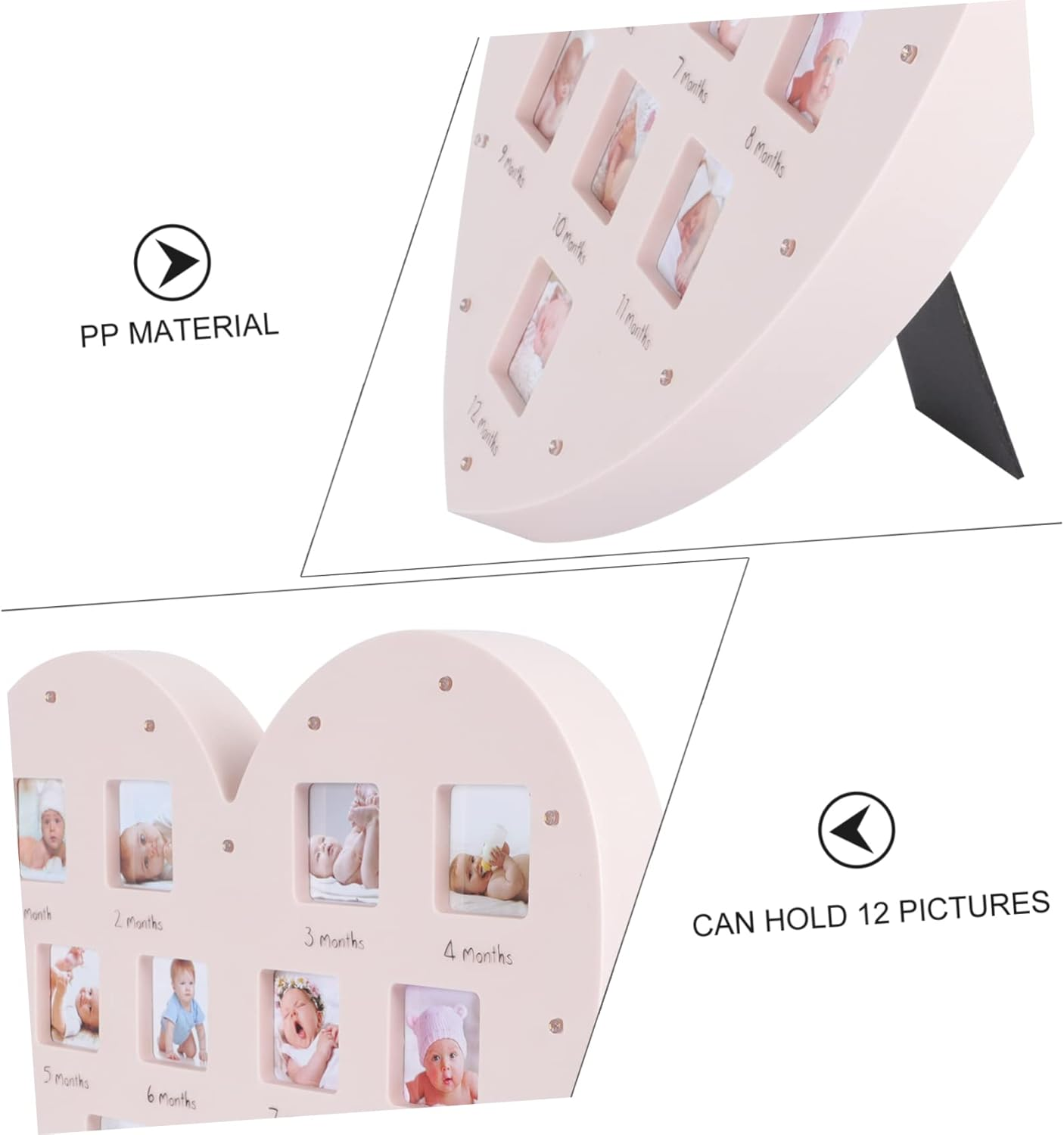 BESPORTBLE Month Growth Record Unique Heart Shape Photo Frame Home Decor Announcements