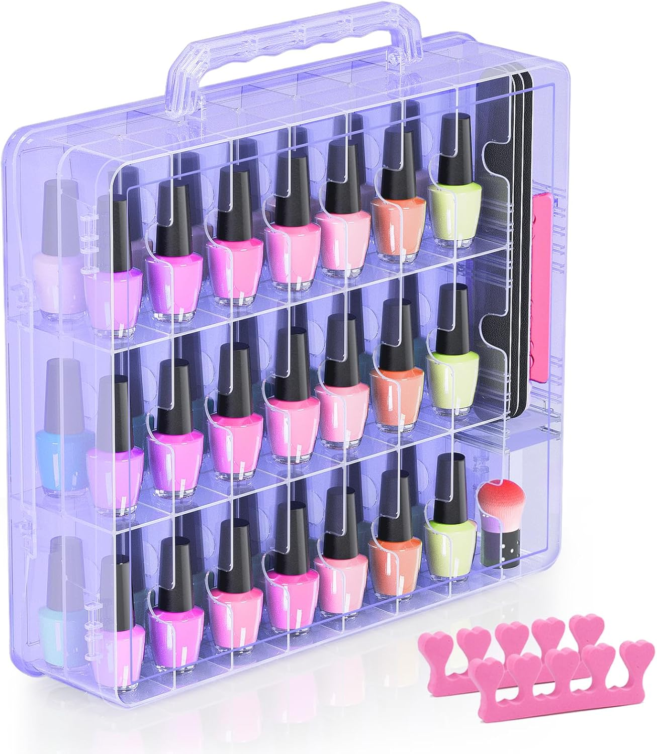 Beloving Nail Polish Organizer Case for 48 Bottles Nail Polish Holder with Adjustable Divider, Gel Nail Polish Storage Double Side Nail Polish Organizer Case for Storage Display, Purple