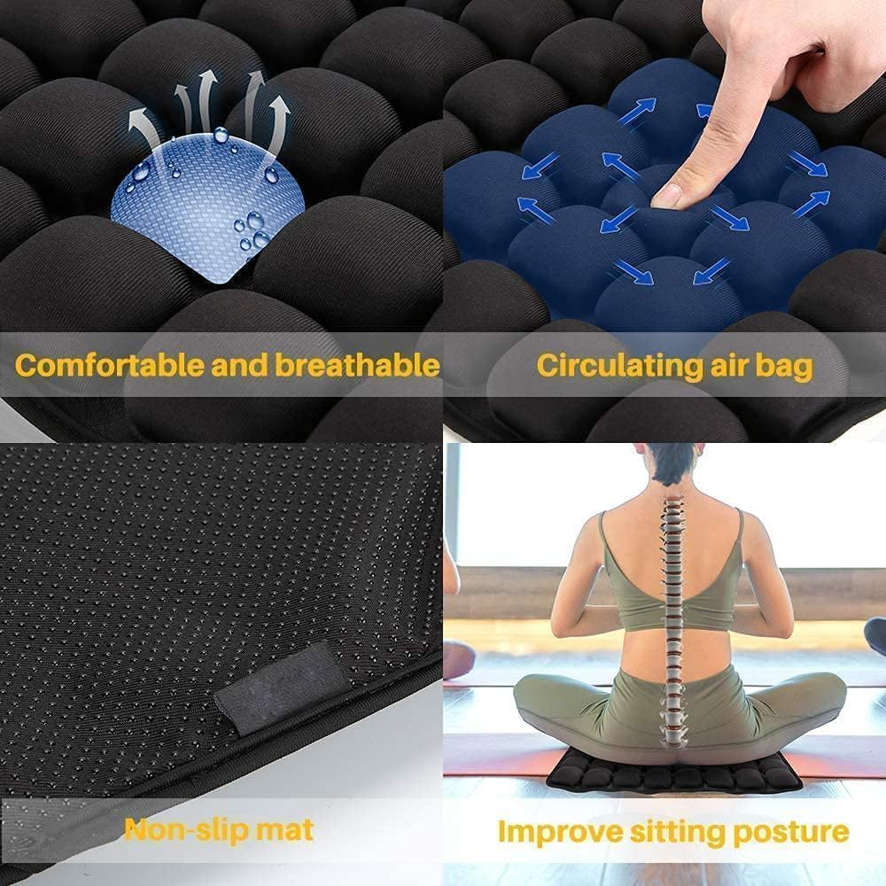 Xinm Air Cushion Inflatable Chair 3D Cell Seat Car Portable Breathable Comfort Office Wheelchair Pad Orthopedics Pain Pressure Relief Camping Seat Mat with Air Pump - 40 X 40 X3.5Cm Black