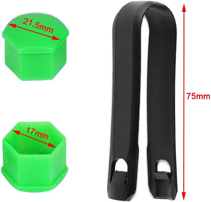 Qitindasen Pack of 20 17 Mm Car Wheel Nut Covers, Universal Tyre Nut Caps, Hexagonal Car Hub Screw Cover with Removal Tool (Green)
