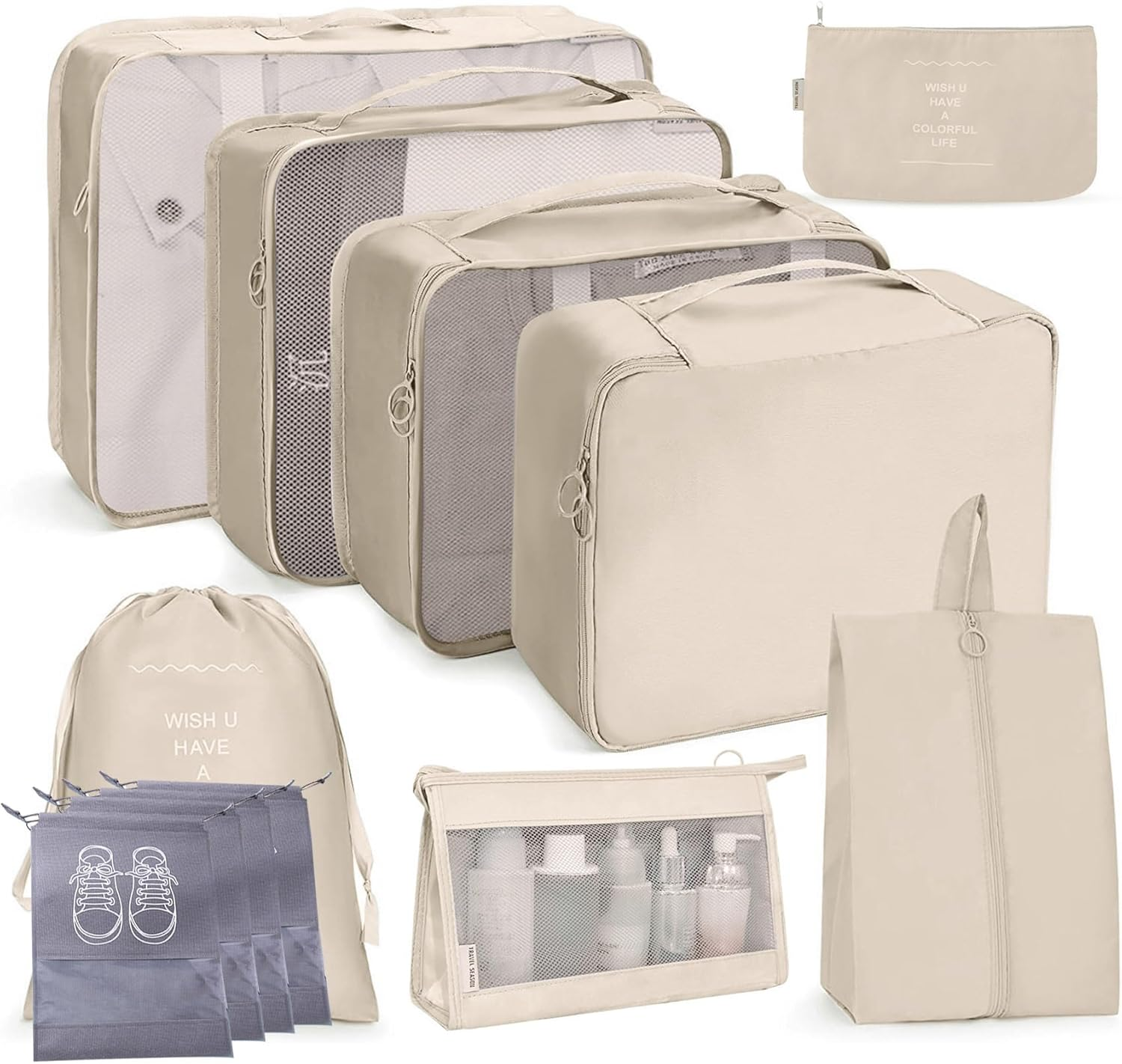 12 Set Packing Cubes: Complete Travel Storage System | Lightweight Luggage Organizers with Shoe, Toiletry & Laundry Bags for Effortless Travel (Black)