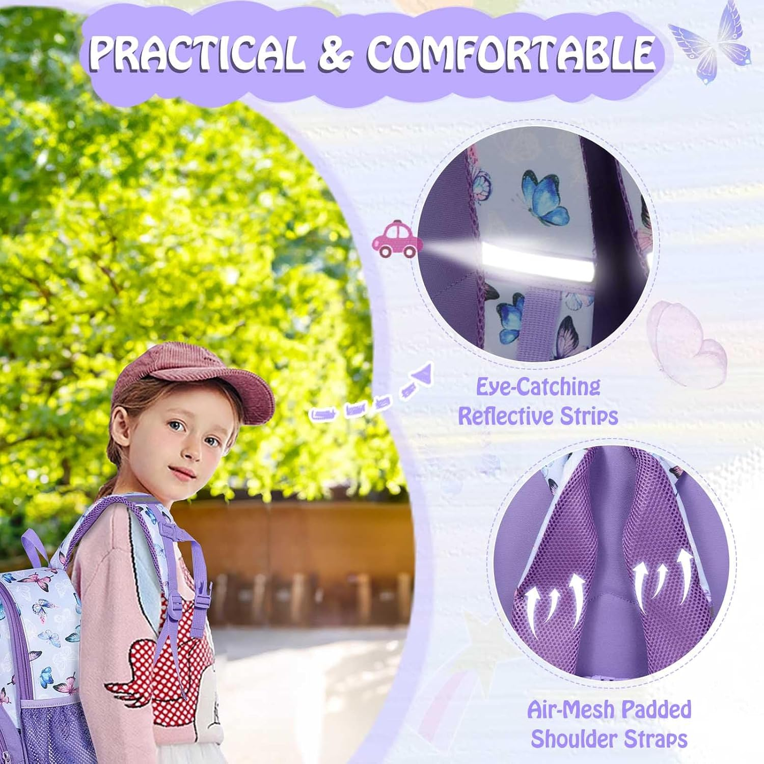 Toddler Backpack, Kasqo Lightweight Kids Backpack Schoolbag Preschool Kindergarten Bookbag for Little Boys and Girls with Reflective Stripe, Age 3-6 Years Old image number 4