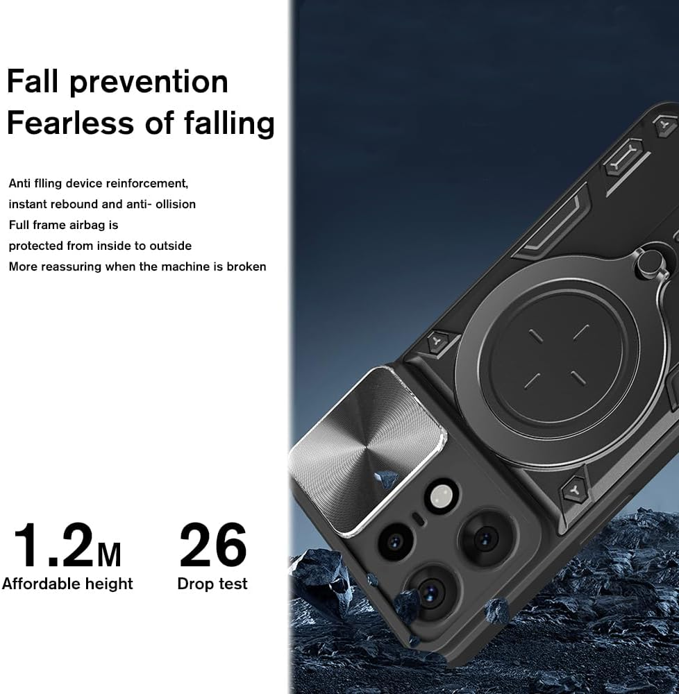 For Motorola Edge 50 5G (6.7 Inch) Case Shockproof with Back Camera Slide Window Cover, FORZARMOR Ring Kickstand Armor Military Rugged Cover (For Edge 50, Black)