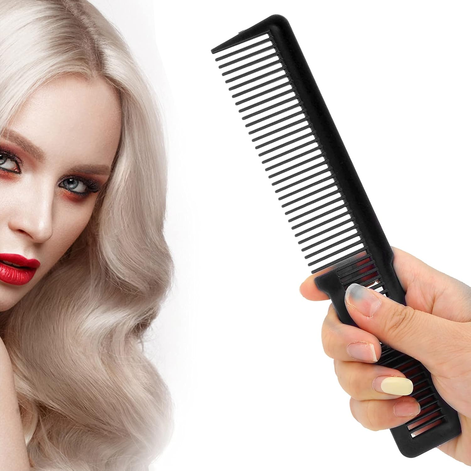 Detangler Comb, Professional Curly Hair Detangling Brush, Fine Wide Toothed Comb for All Hair Types for Women and Men(Black) image number 4