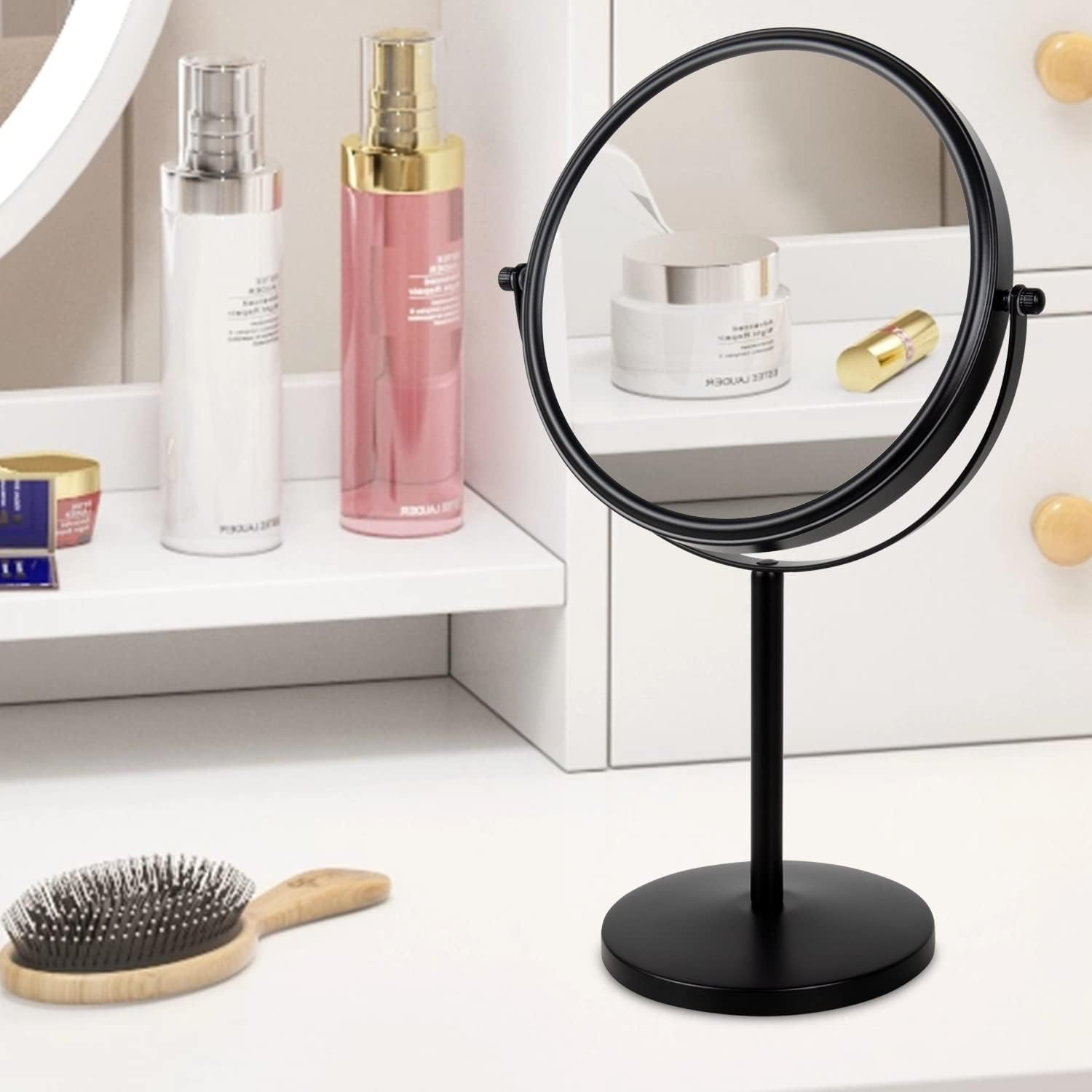 ALHAKIN 10X Magnifying Makeup Mirror, 8 Inch Tabletop Mirror Double Sided with Magnification, Swivel Make up Mirror for Bathroom, Black image number 4