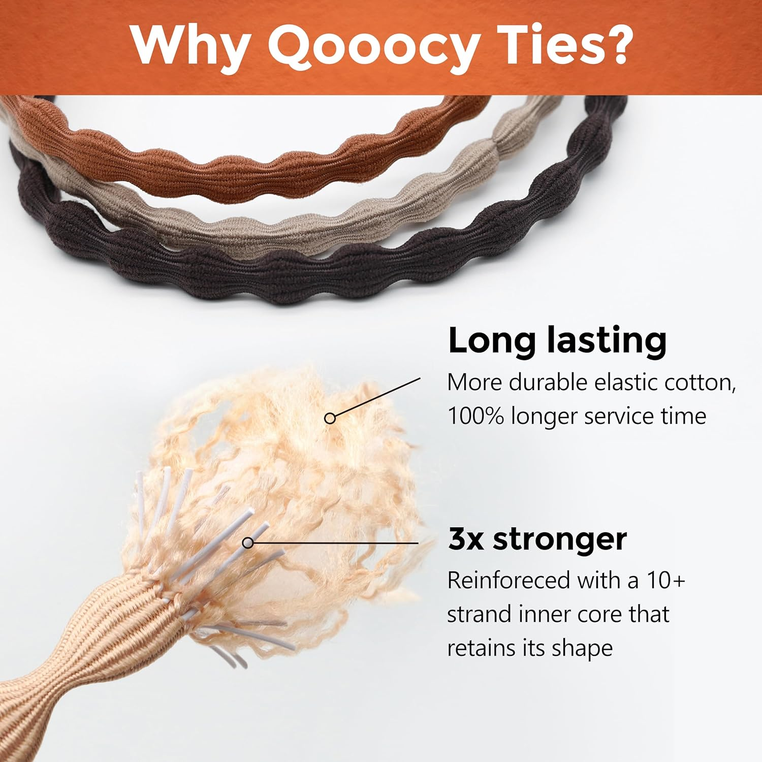 12-Pack 4X Extra Long Hair Ties - Ideal for Dreadlocks, Curly, Extra Thick Hair - Durable, Oversized, and Gentle Ponytail Holders, XXX, Brown - Brown image number 5