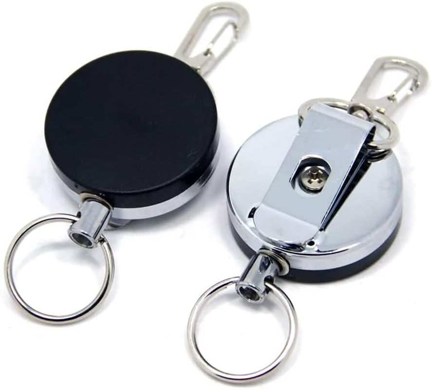 AIMALL 2-Pack Recoil Key Ring Retractable Chain, 18-Inch Heavy-Duty Metal Belt Clip Extendable Keyring with ID Pull Holder Reel, Black & Silver image number 6