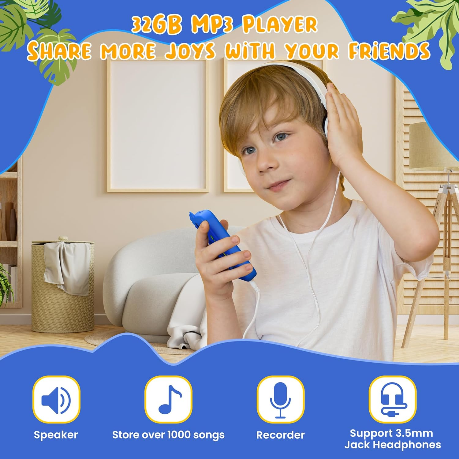 Kids Phone with Camera for Boys with Touchscreen, 32G Card Christmas Birthday Gifts for Age 3-8 Kids Dual Camera, Music Player (Blue Dinosaur) image number 4