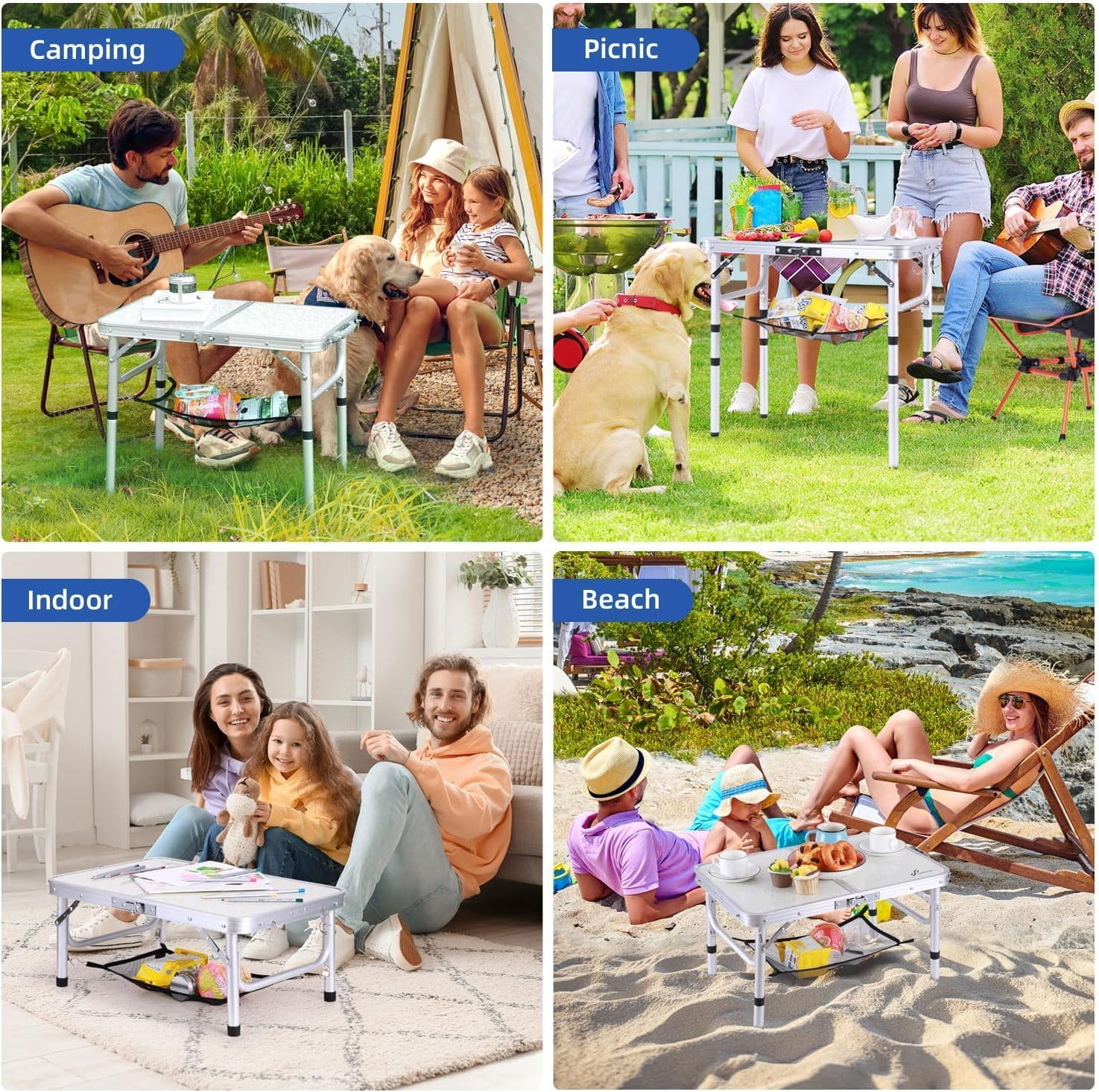 Sportneer Camping Table: Adjustable 3 Heights Foldable Table with Mesh Layer Lightweight Portable Compact Sturdy Lightweight Easy to Assemble Folding Camp Tables for Outdoor Camp Picnic Beach BBQ image number 3