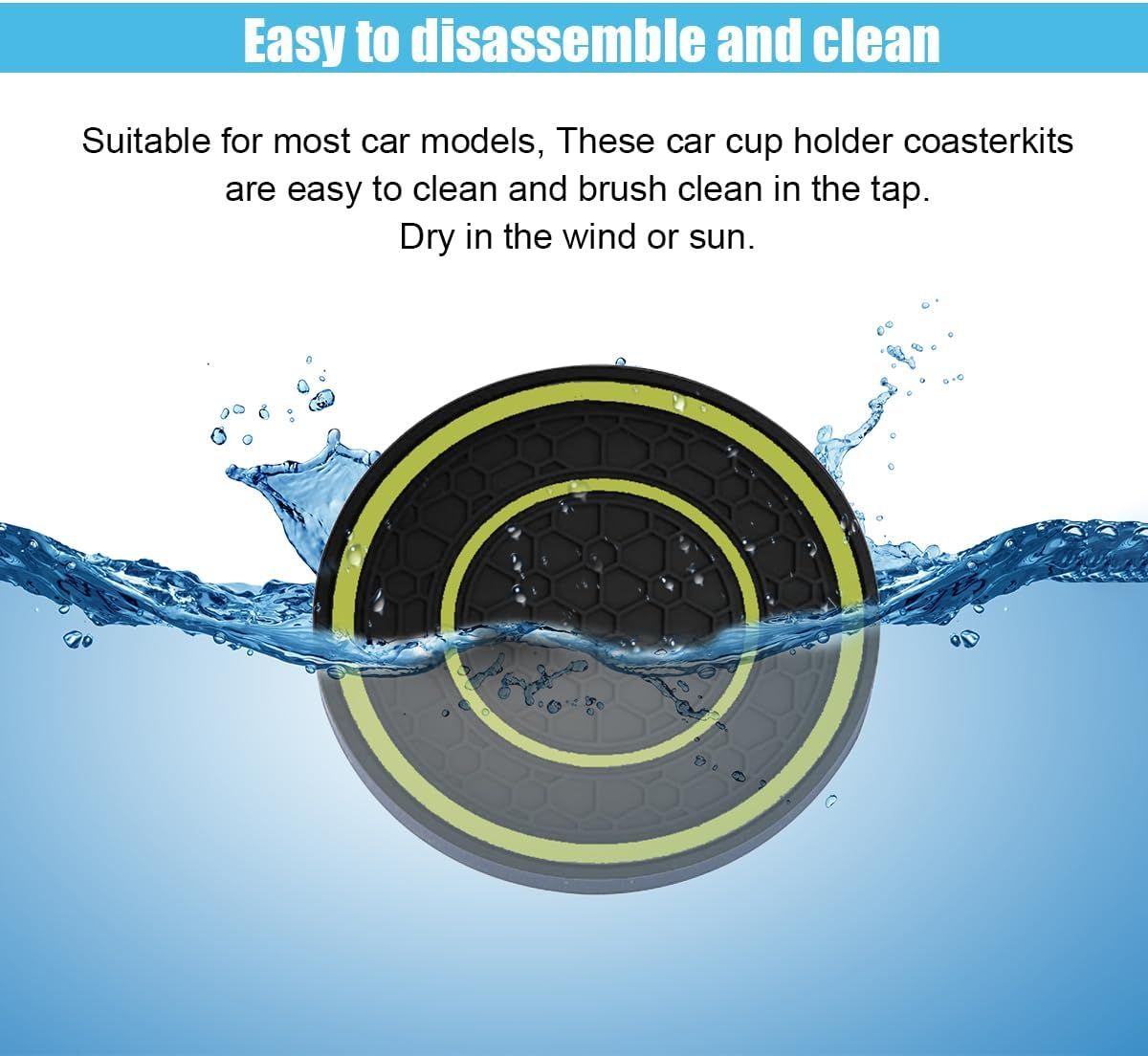 2PCS Car Cup Holder Coasters, 2.75 Inch Auto Non-Slip anti Dust Cup Mats, Console Cup Holder Insert Coaster Auto Insulated Mats, Universal Interior Accessories for Most Cars (Yellow)