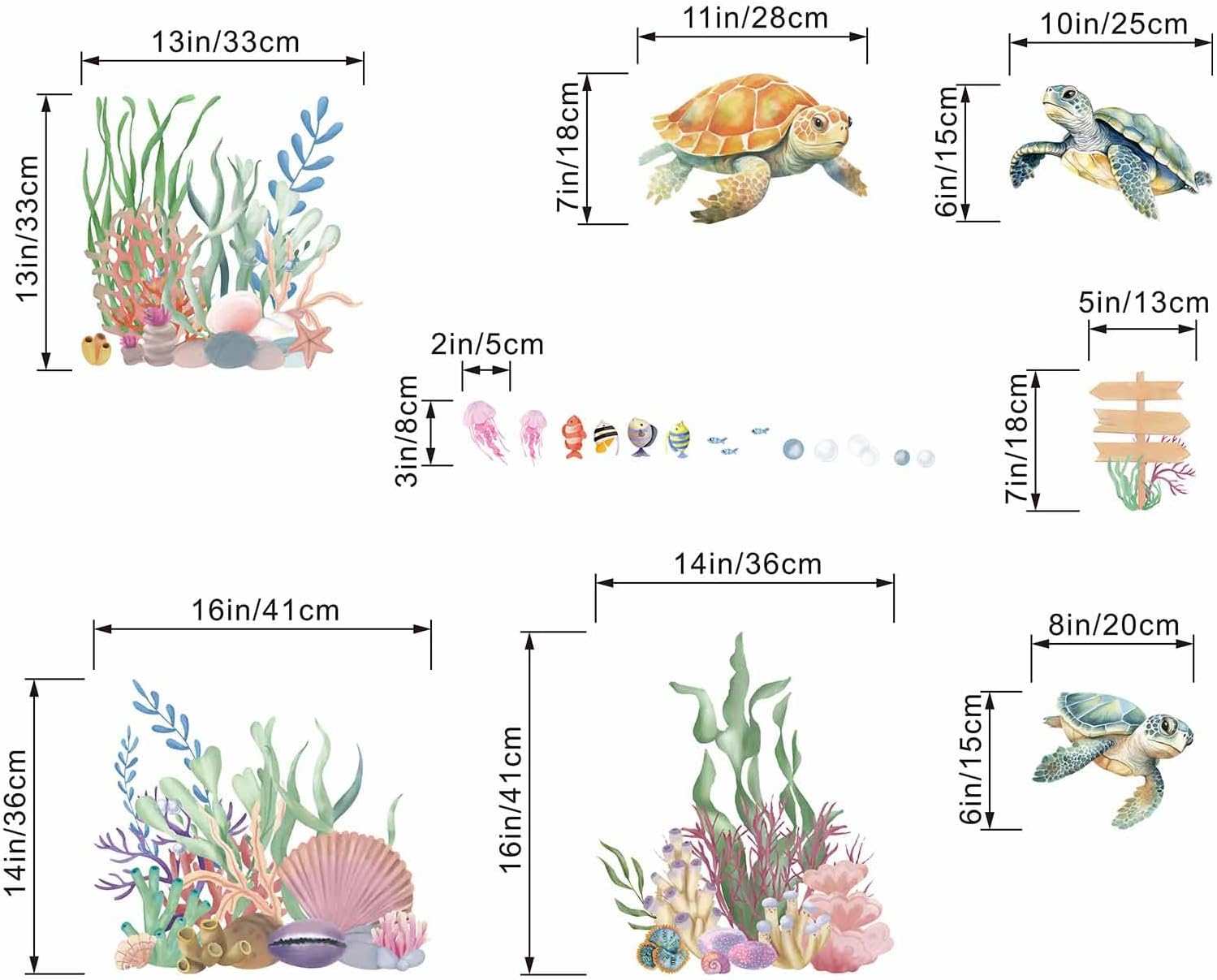 Amimagen Ocean Sea Turtle Wall Decals - under the Sea Marine Theme Seaweed Grass Wall Stickers - Baby Nursery Kids Bedroom Daycare Bathroom Wall Decor image number 3