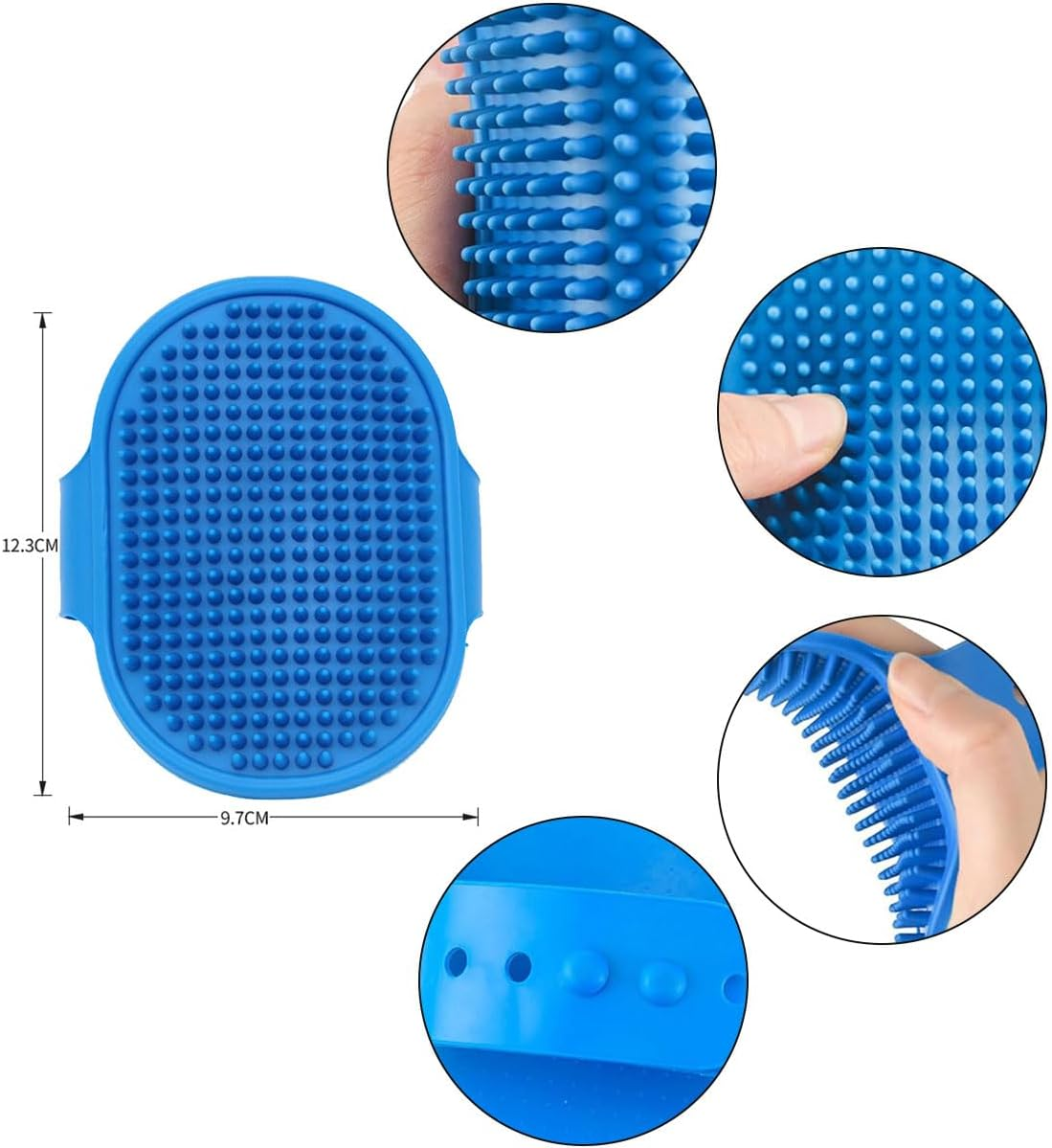 Dog Cat Bath Brush Comb, Pet Brush for Dogs and Cats, Dog Grooming Brush with Adjustable Ring Handle, Pet Brush Glove, Bath Massage Brushes, Blue image number 3